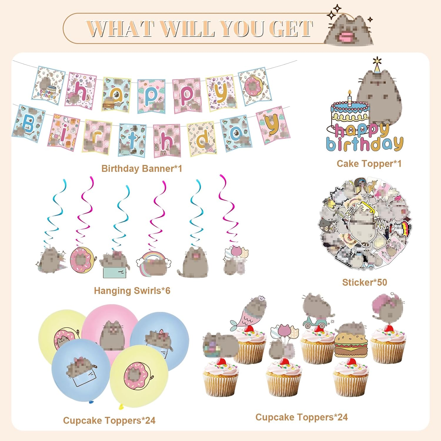 106 Pcs Cat Birthday Decorations Party Supplies