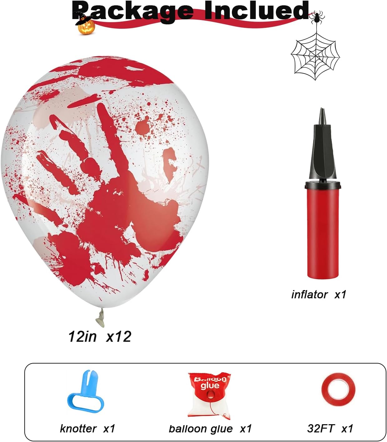 Leesoot 12pcs 12inch Blood Handprint Balloons Halloween Party Decor