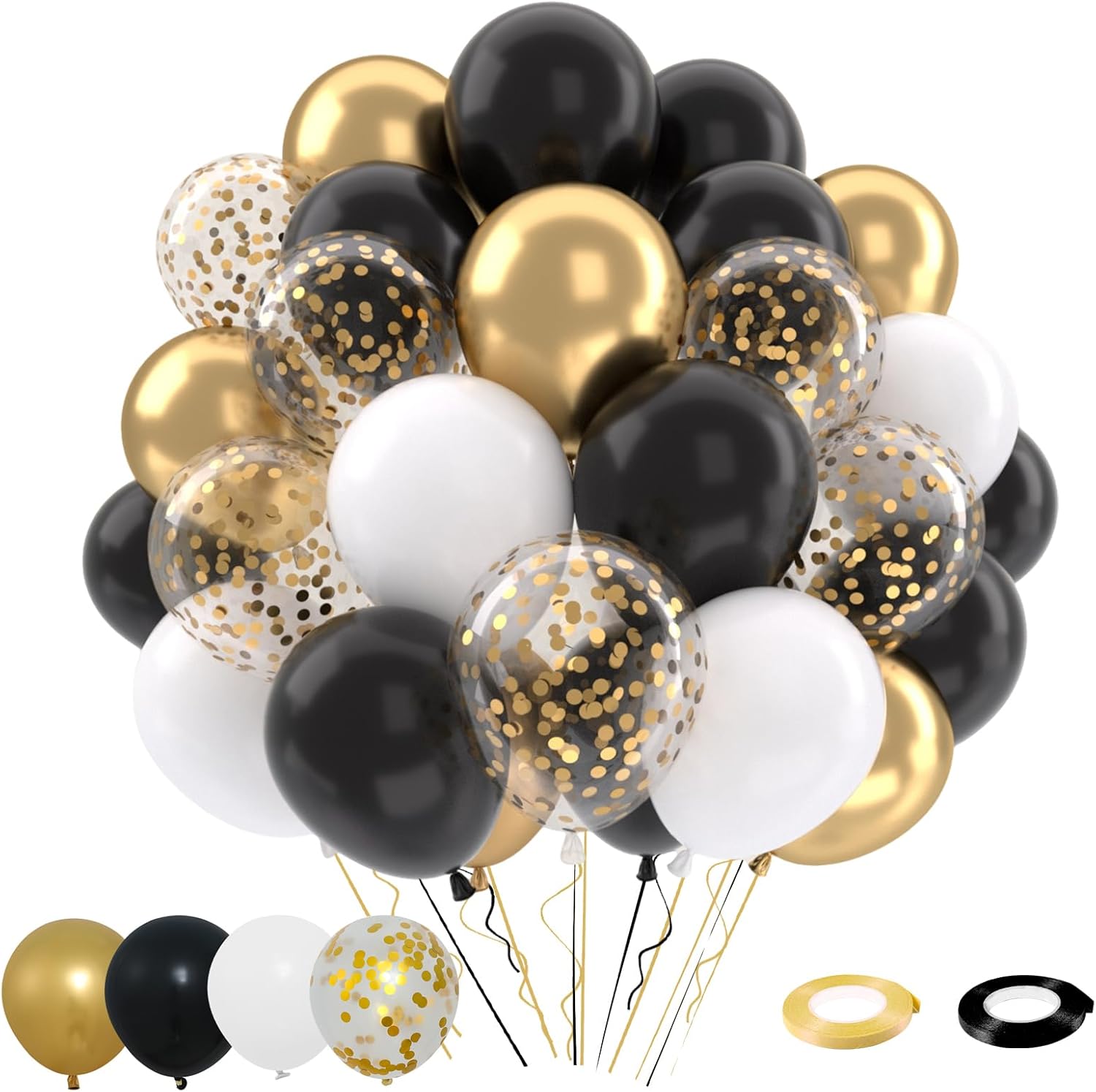 Patimate Black Gold Confetti Balloons Set 50Pcs