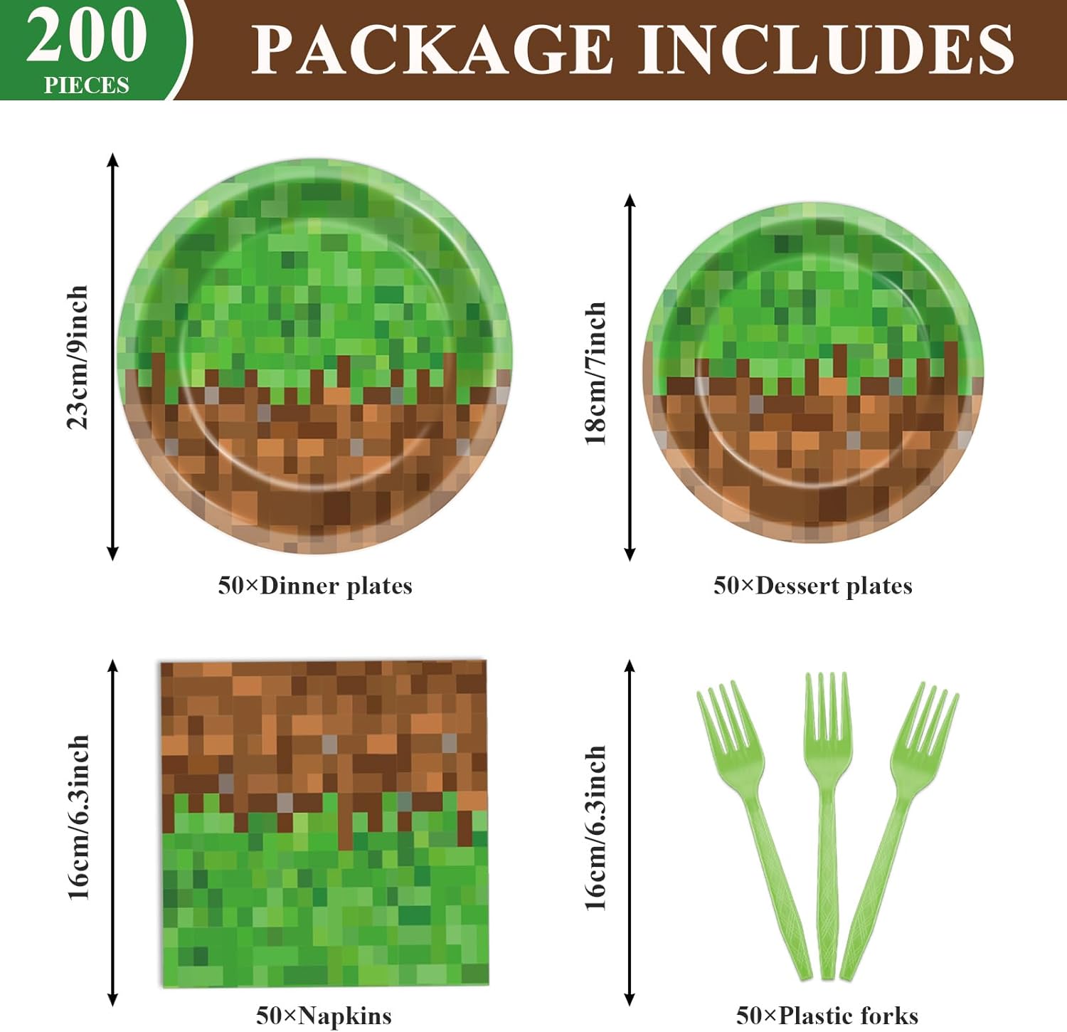 200Pcs Mining Themed Party Tableware Set
