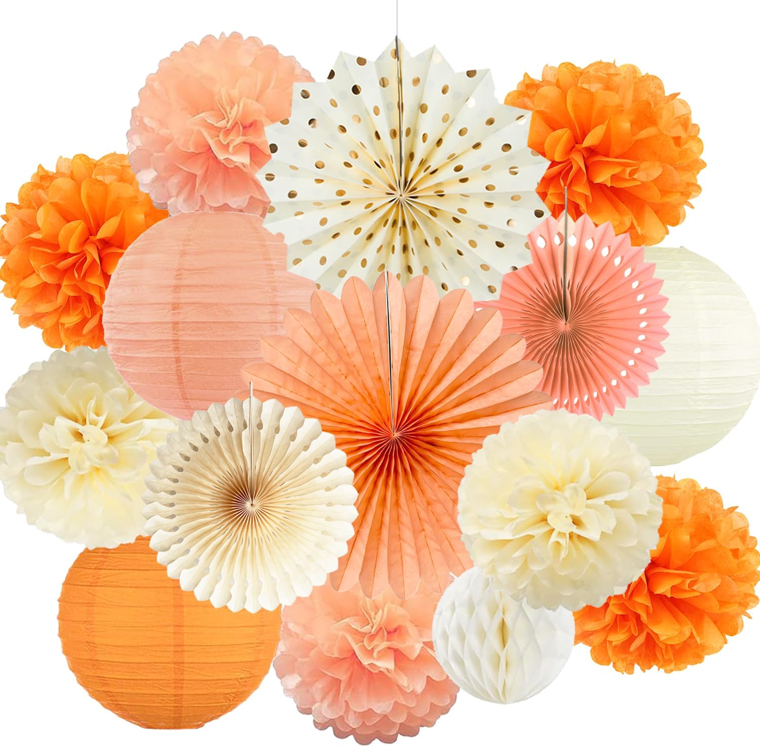 Fall Boho Party Decorations Paper Lanterns Pom Poms Fans Set