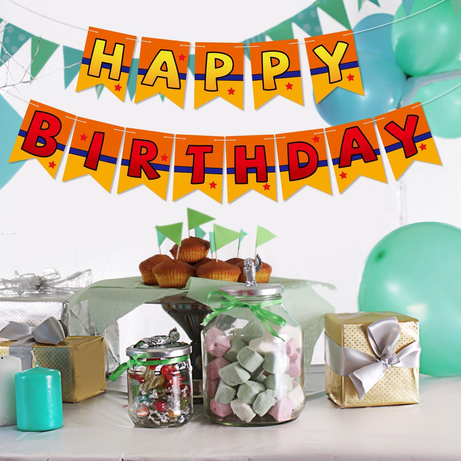 Anime Happy Birthday Banner with Swallowtail Flags