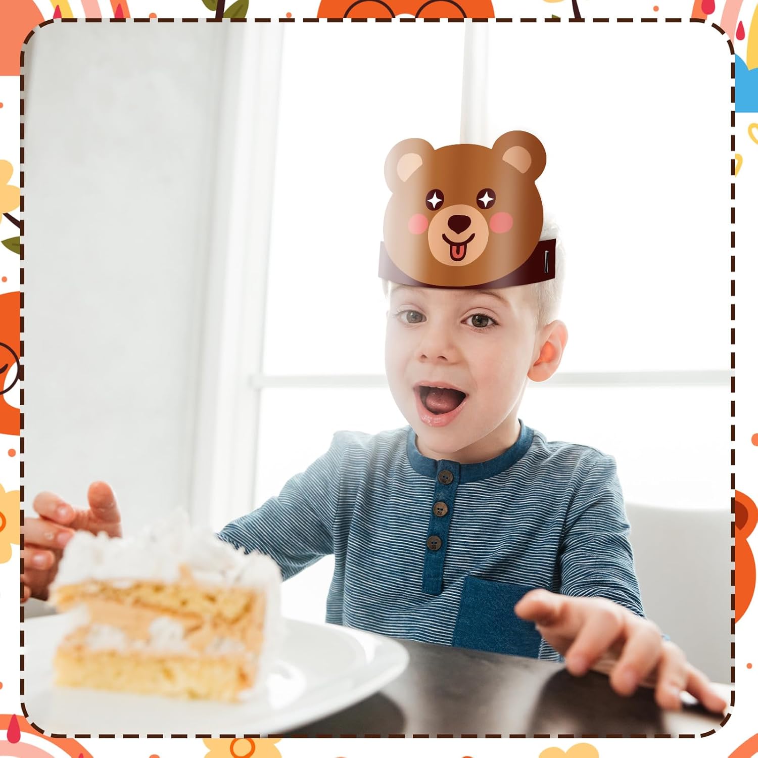 24 Pcs Bear Themed Party Hats with Ropes for Kids Birthday