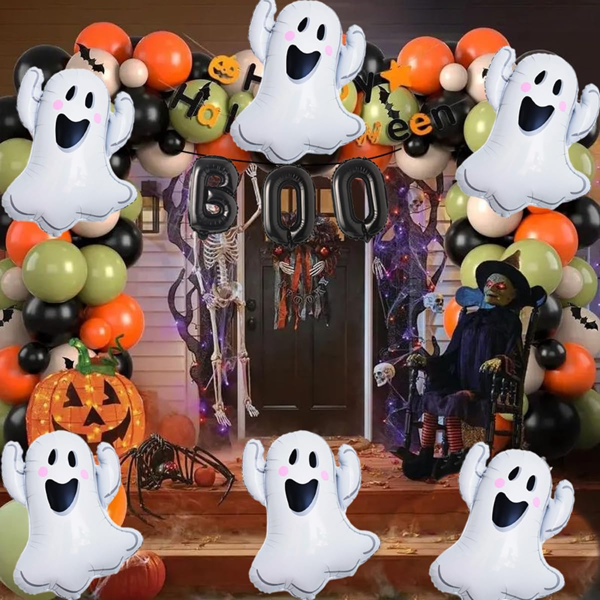 Halloween Balloons 9 Pack with 16 Inch Black BOO Foil Mylar