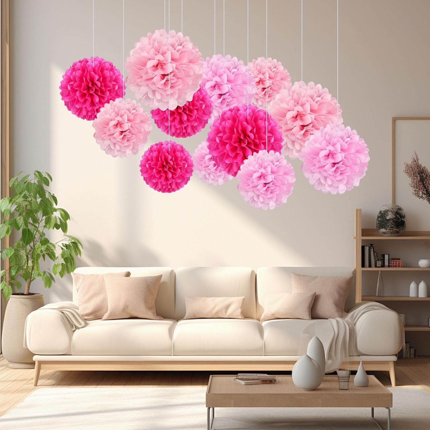 18 PCS Tissue Paper Pom Poms in Pink Set