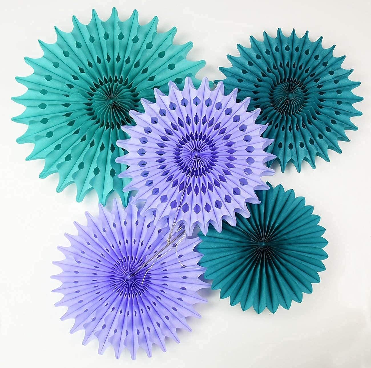 Teal Purple Tissue Paper Fan Flower Decor Kit