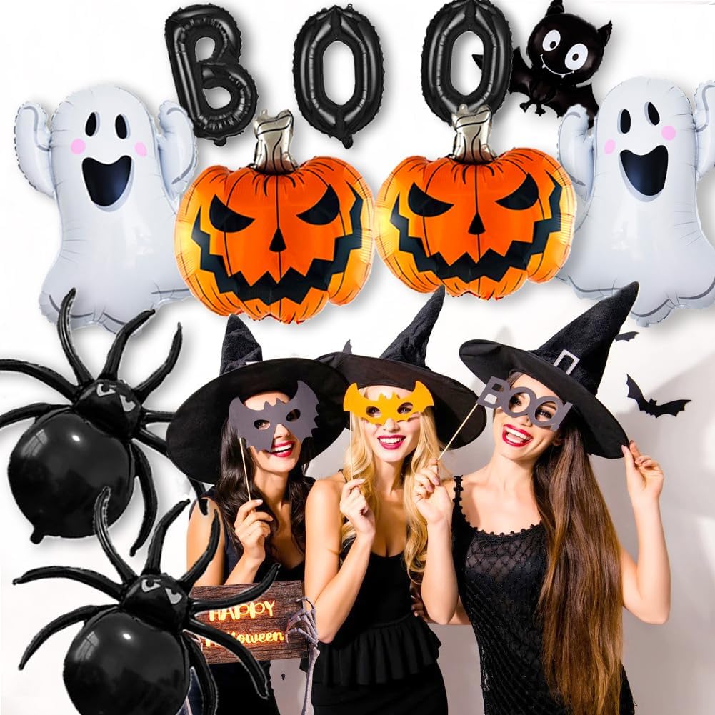 10Pcs Halloween Balloons Set - Boo Ghost Bat Spider Pumpkin Decor