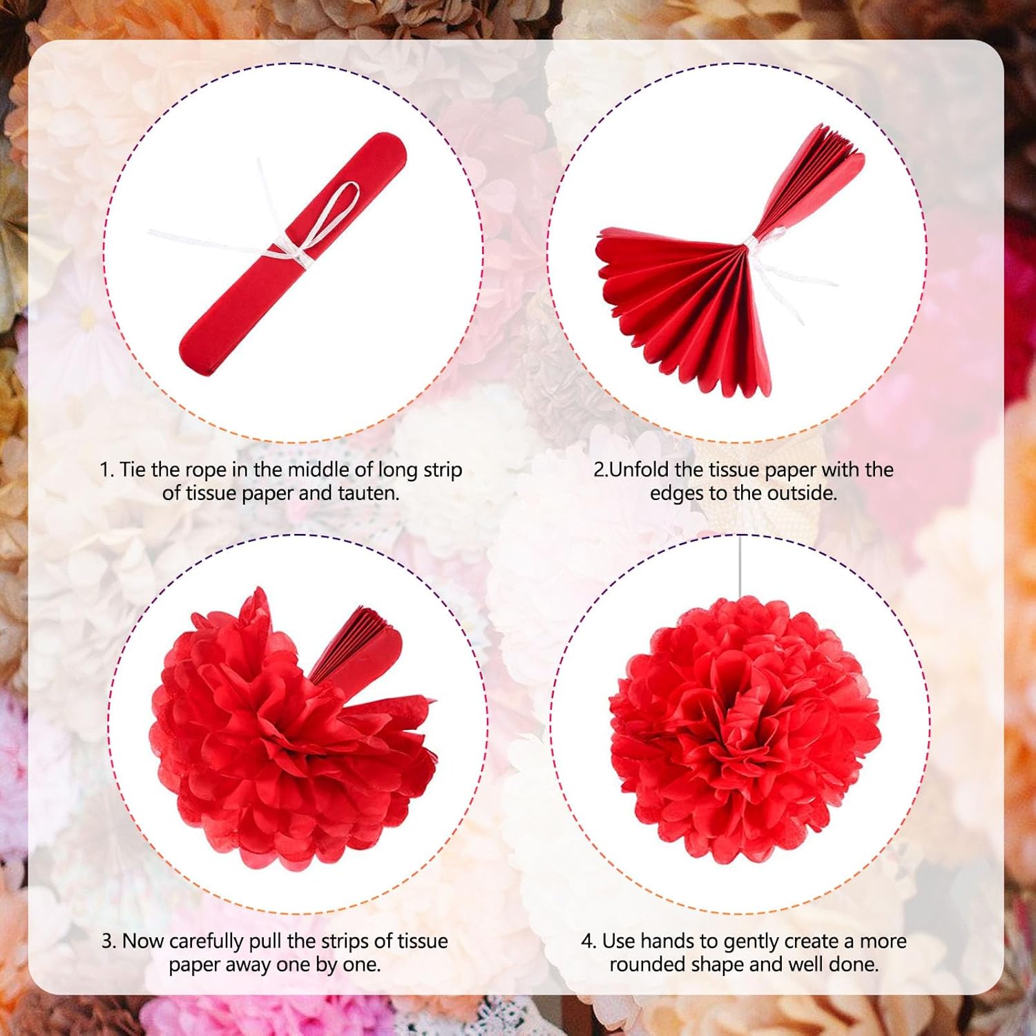 Tissue Paper Pom Poms 18 Piece Set Black White Red