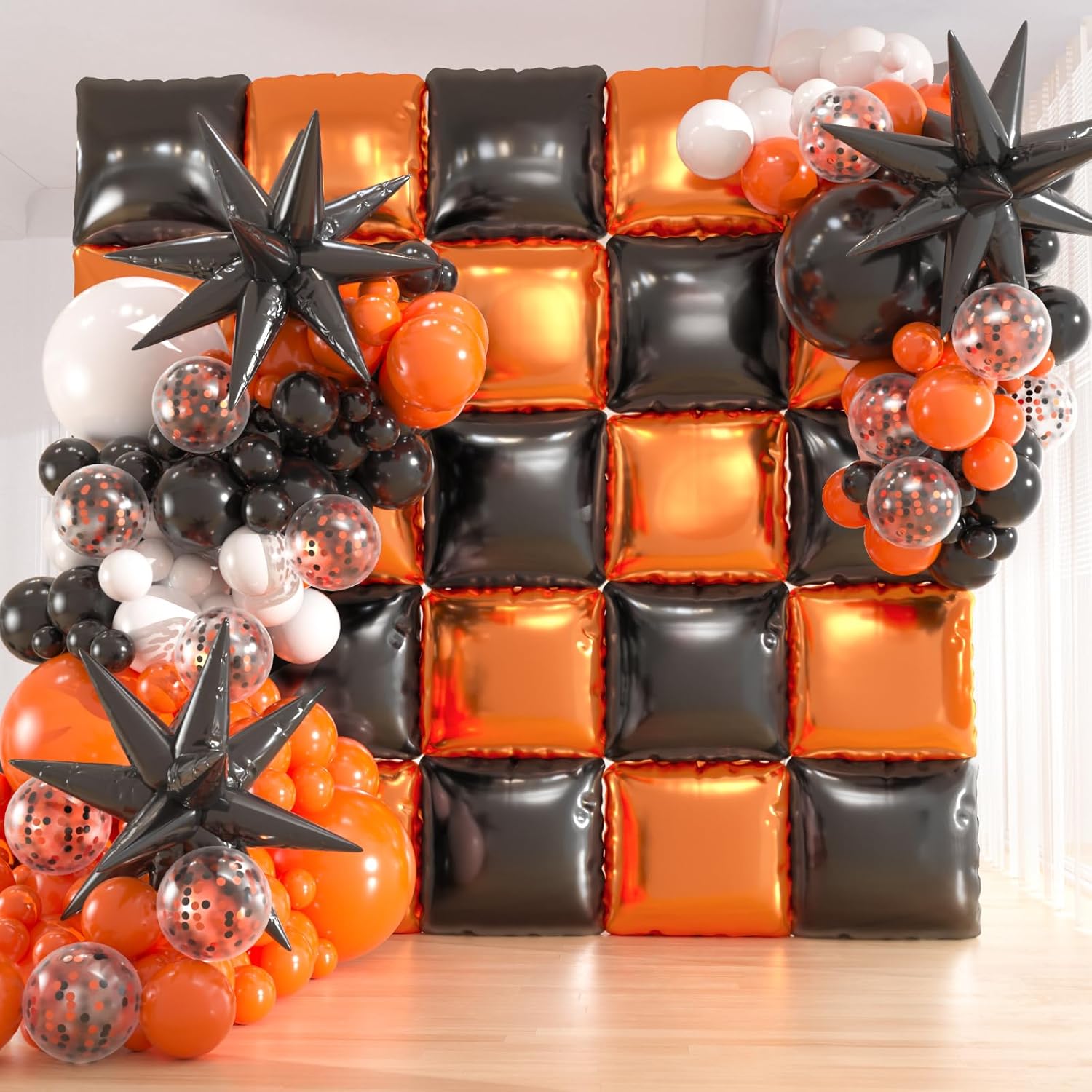 25pcs Black Orange Foil Balloon Wall with Arch Kit