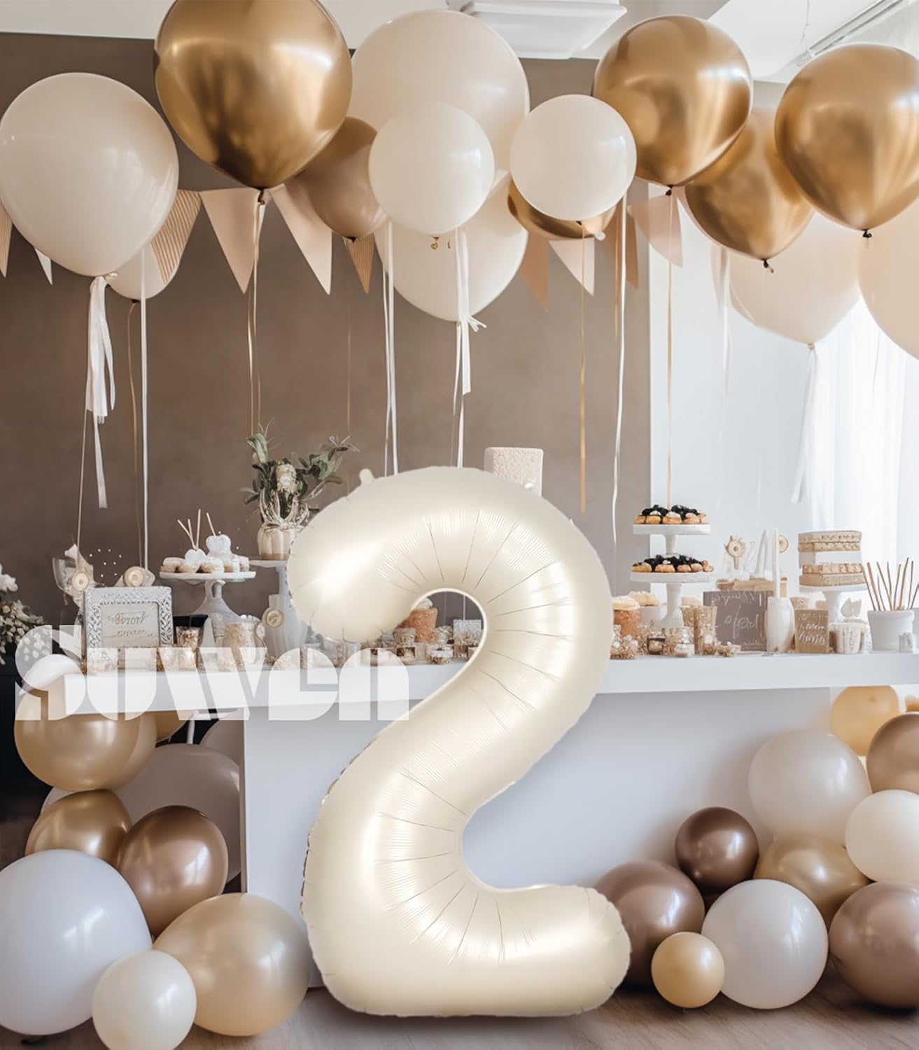 SUWEN 40 Inch Jumbo Cream White Number 2 Balloons