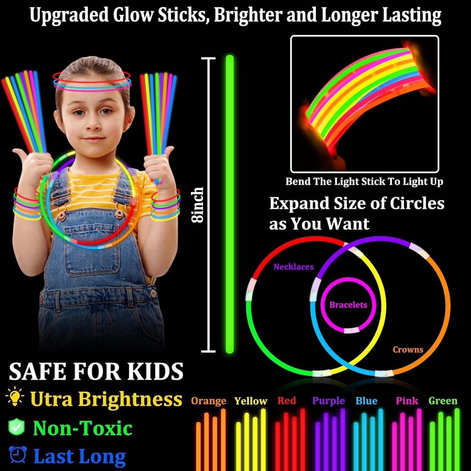 TURNMEON 360 Pack Ultra Bright Glow Sticks
