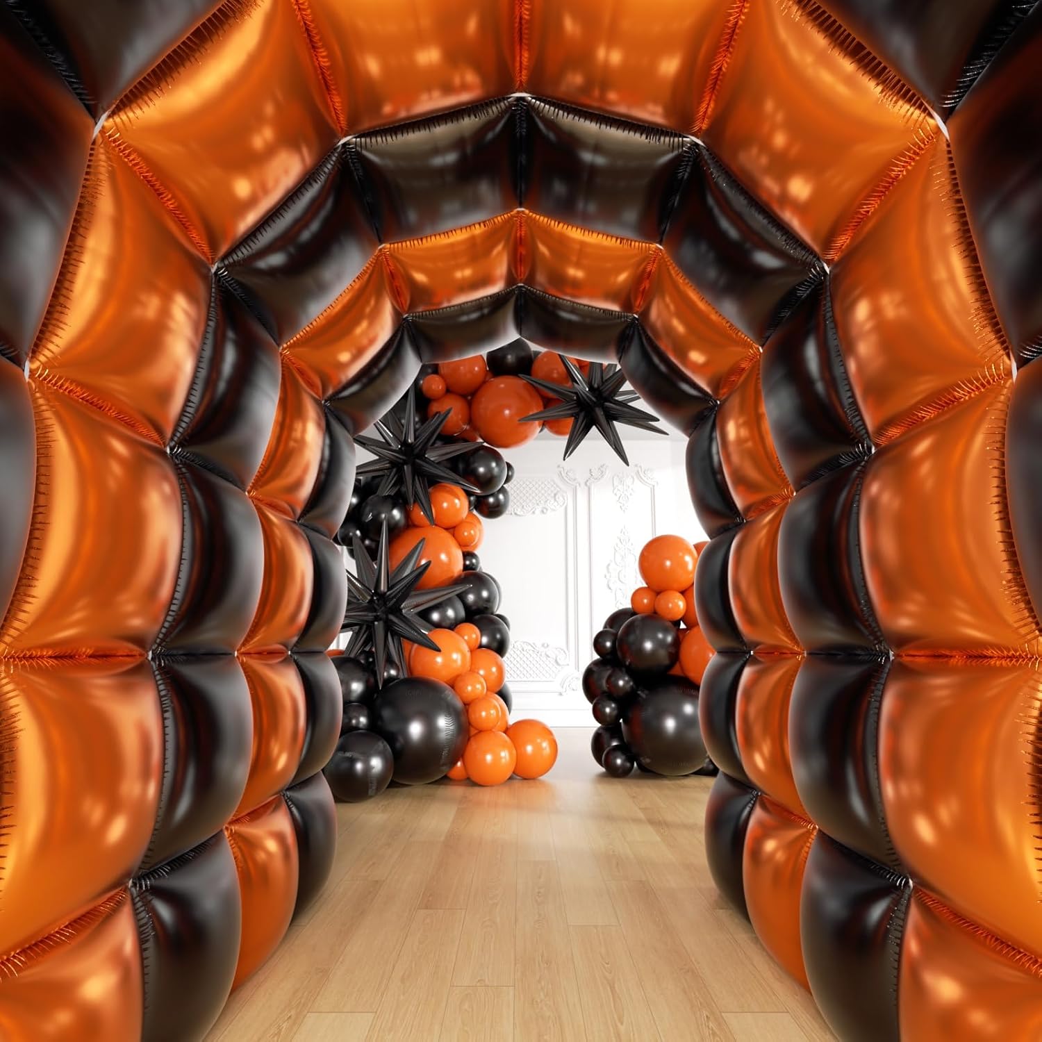 36pcs Black and Orange Square Foil Balloons with 147pcs Garland Arch Kit