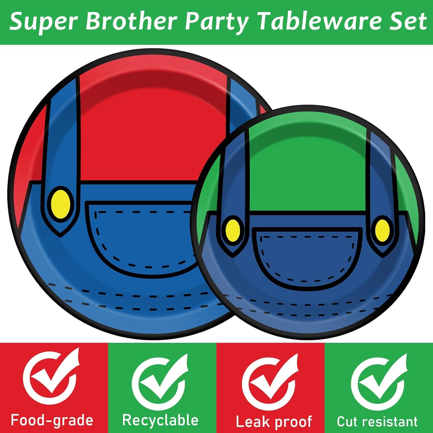 96 Pcs Super Brother Party Plates and Forks Set
