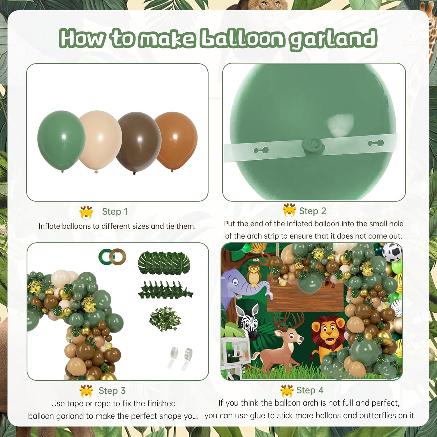 PERPAOL Jungle Safari Balloon Garland Kit 140pcs