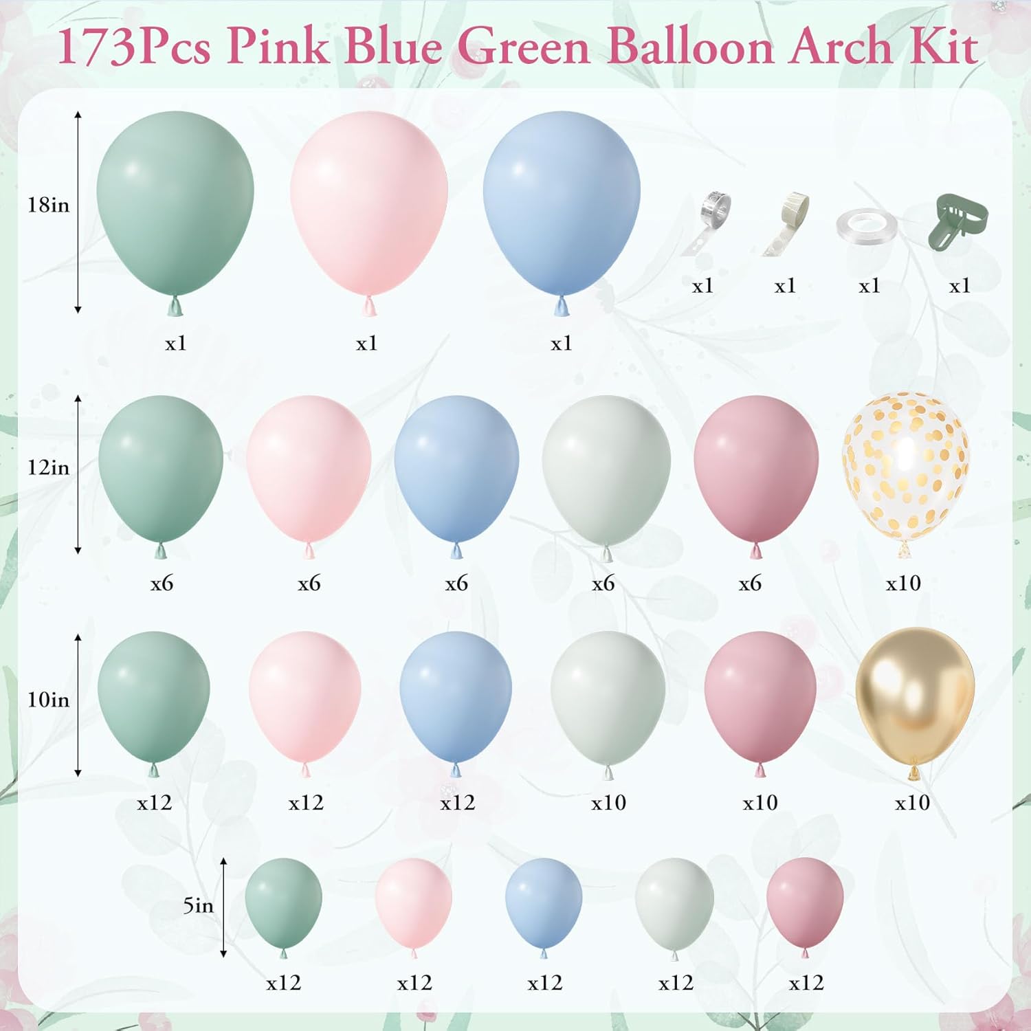 Amandir 173Pcs Pastel Balloon Arch Kit for Baby Showers and Birthdays