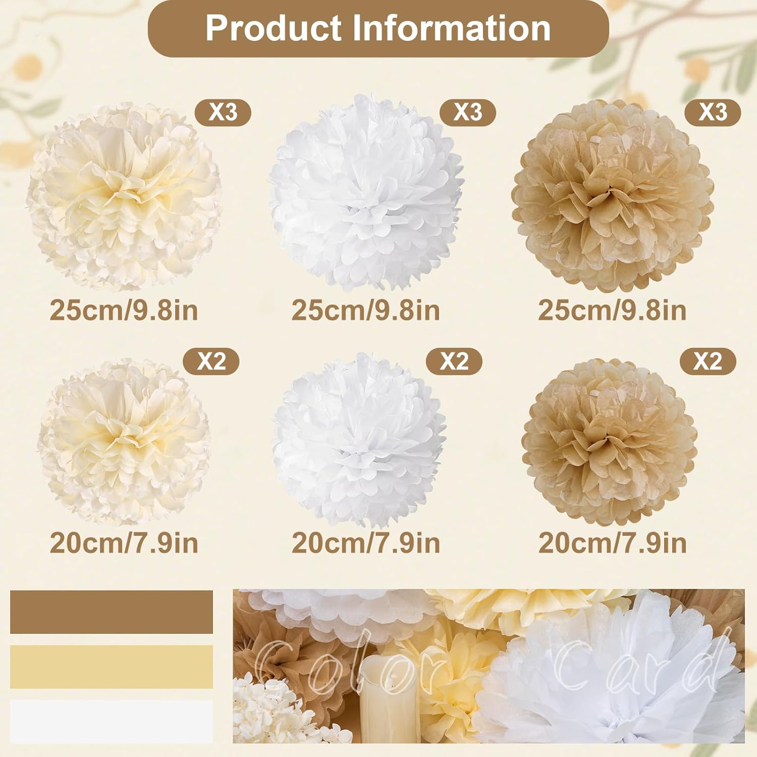 SUNBEAUTY 15 PCS Tissue Paper Boho Pom Poms Flowers Decorations