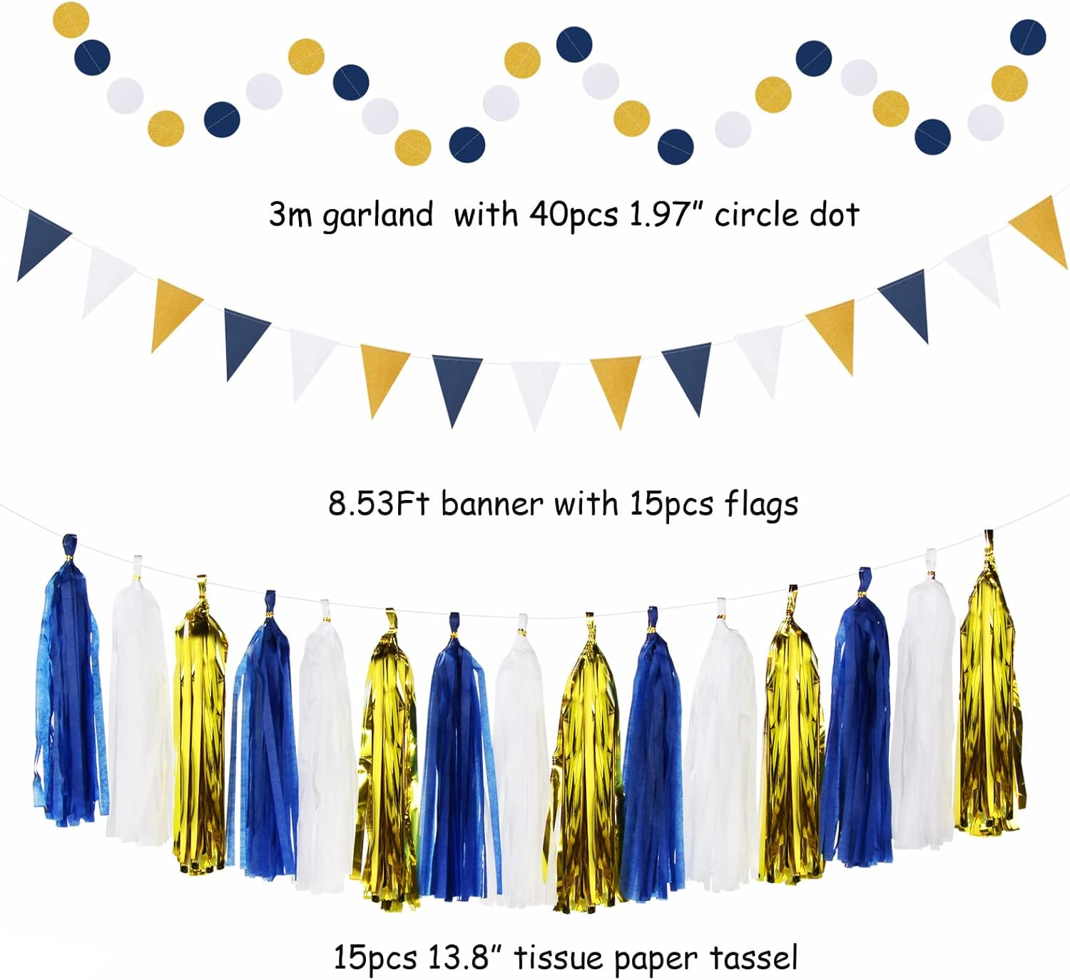 Navy Blue White Gold Graduation Party Decor Kit 33pcs