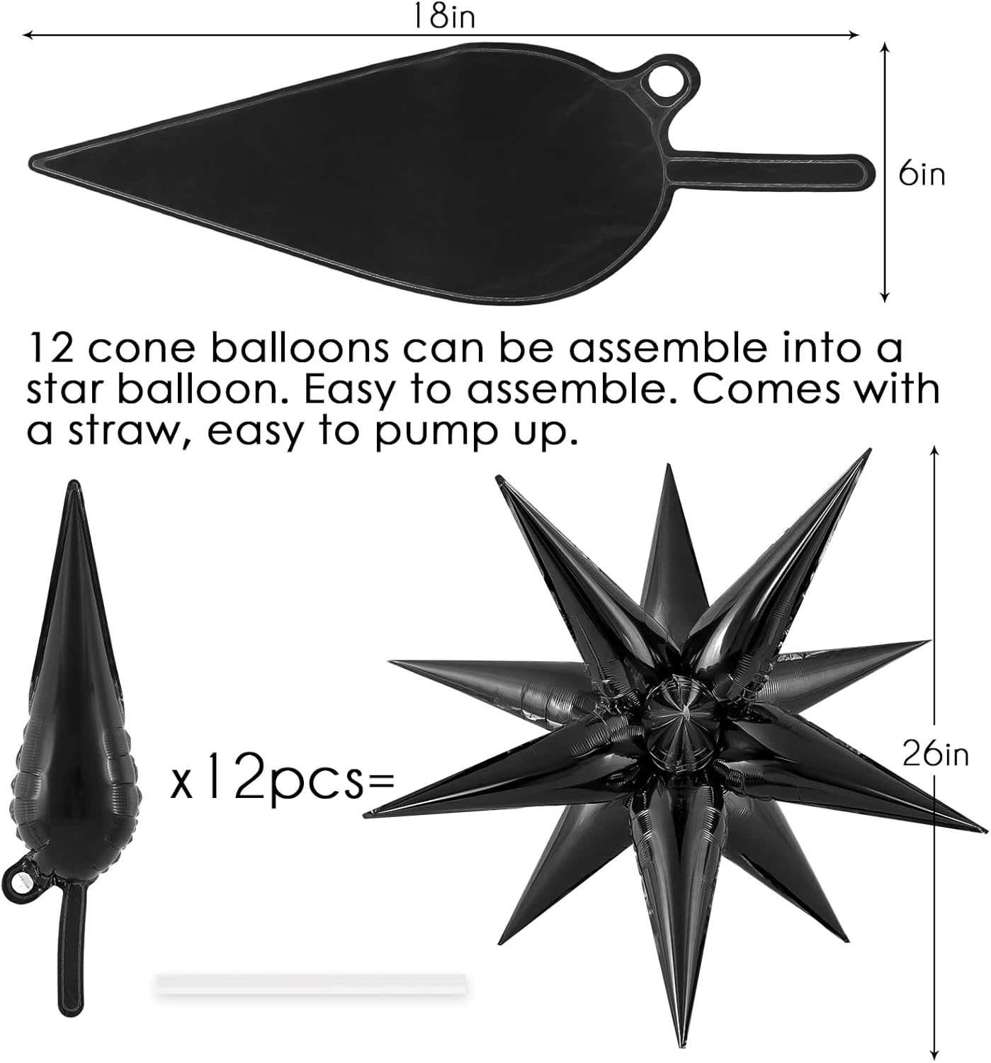 72 Pcs Black Star Foil Balloons for Party Decor