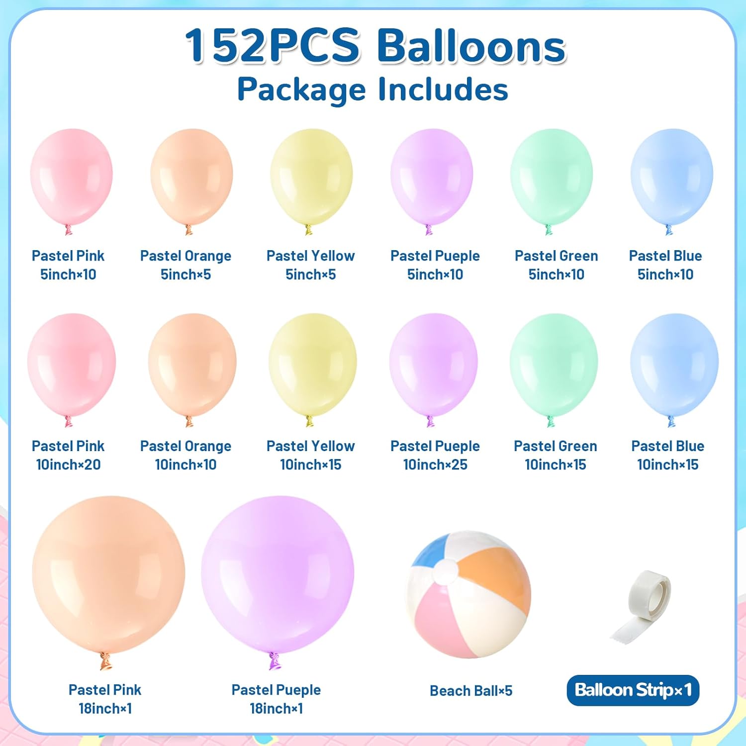 152PCS Summer Beach Balloon Arch Kit with Macaron Balloons