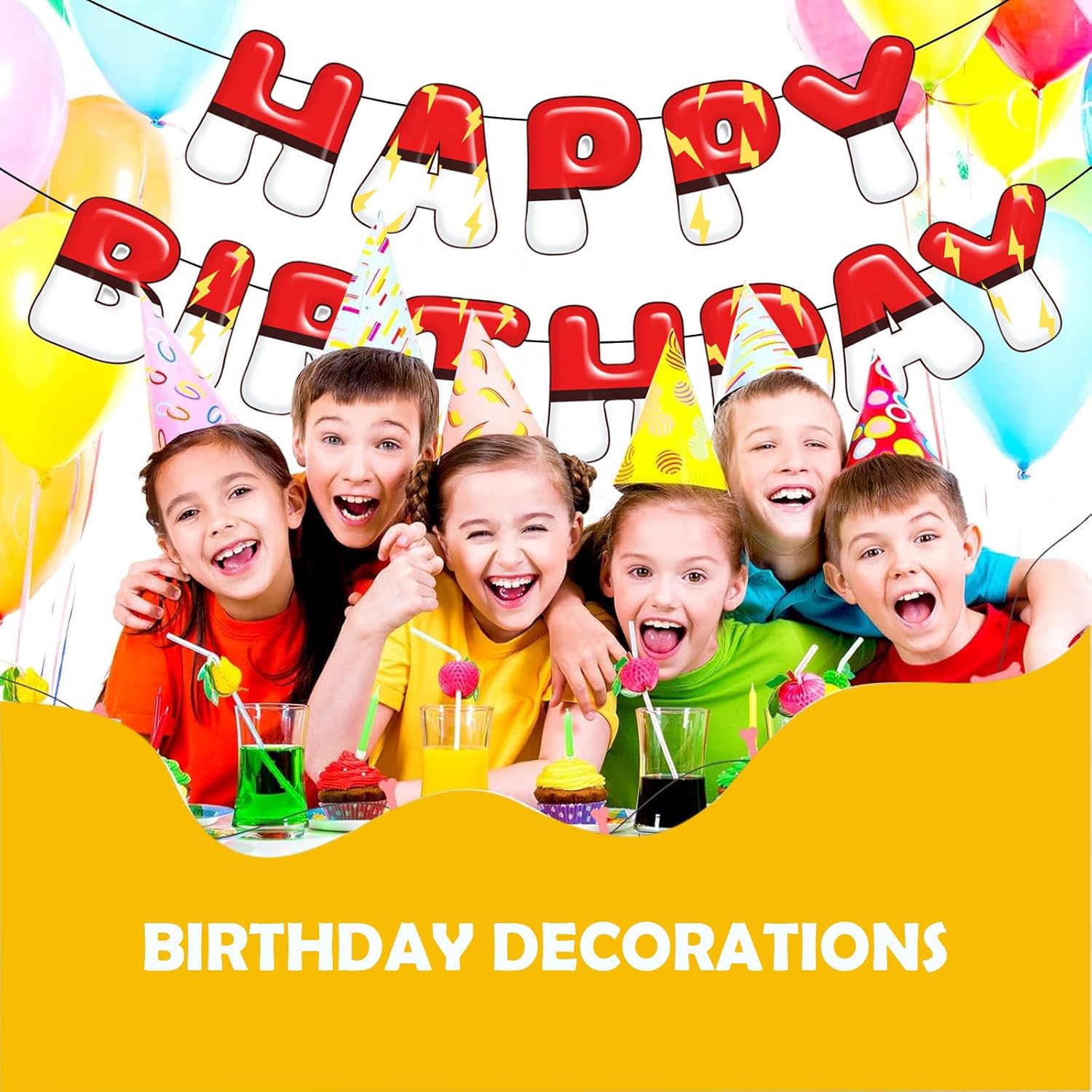 Happy Birthday Banner Cartoon Red White Decorations