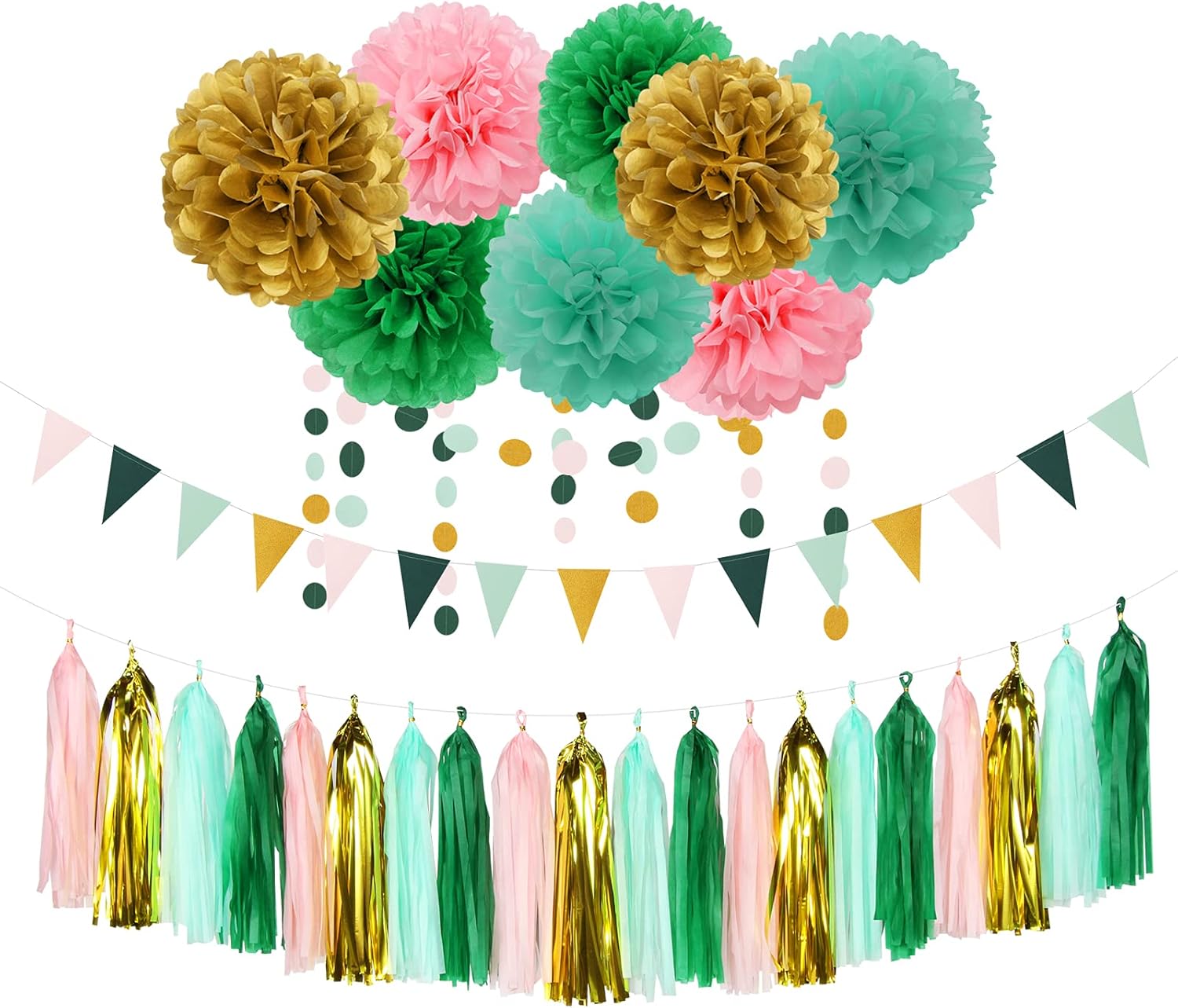 Sage Green Pink Gold Party Decor Kit 30pcs
