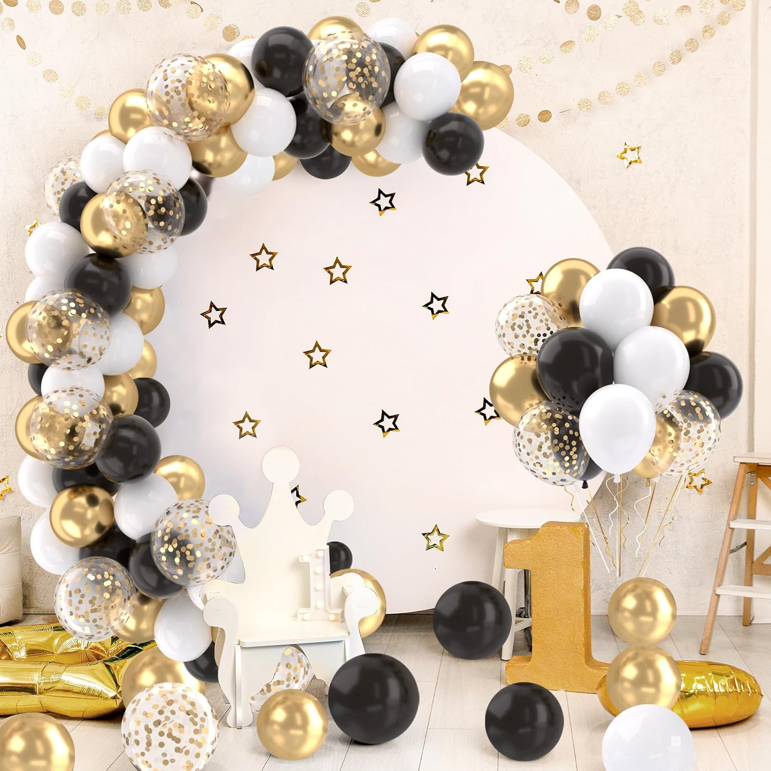 Patimate Black Gold Confetti Balloons Set 50Pcs