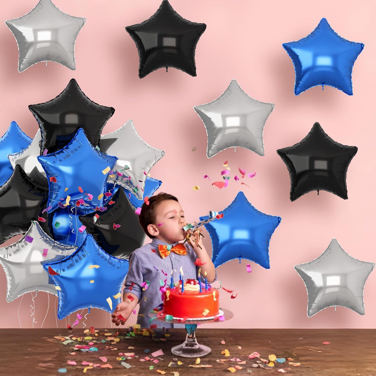 TAOYE Blue Black Star Foil Balloons 12Pcs 18Inch Set