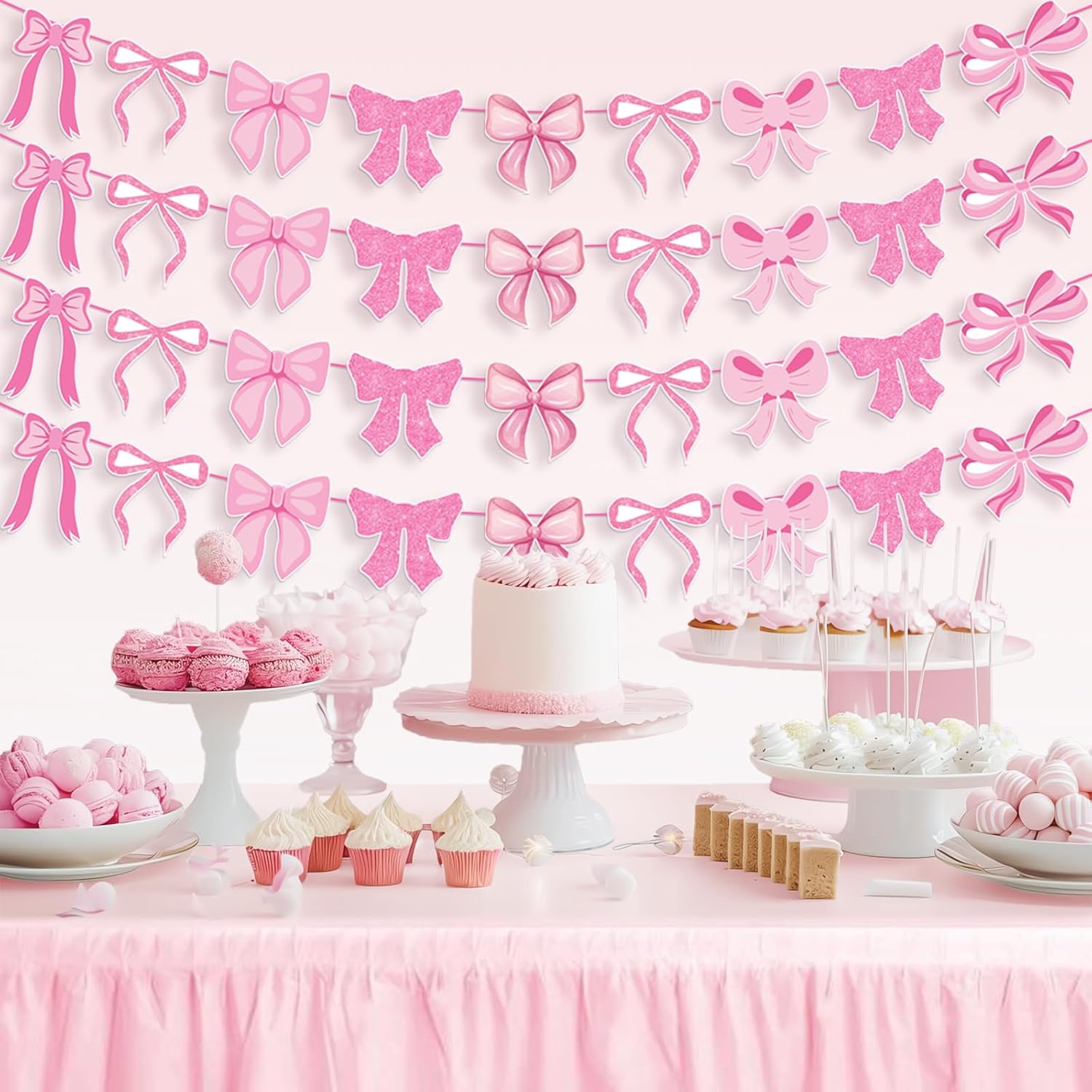 Pink Bow Garland Banner Decorations 4pcs Bow Party Decor