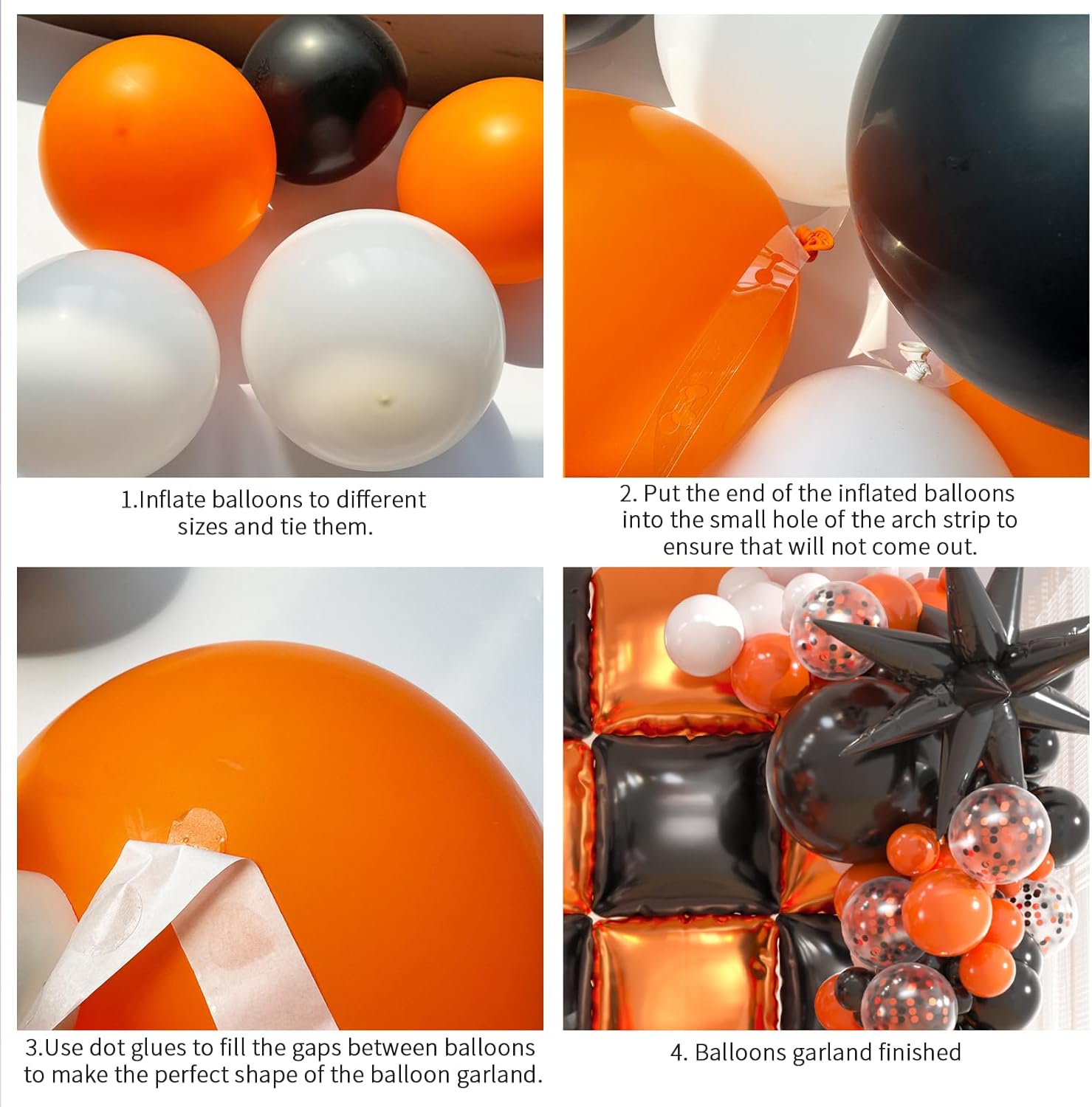 25pcs Black Orange Foil Balloon Wall with Arch Kit