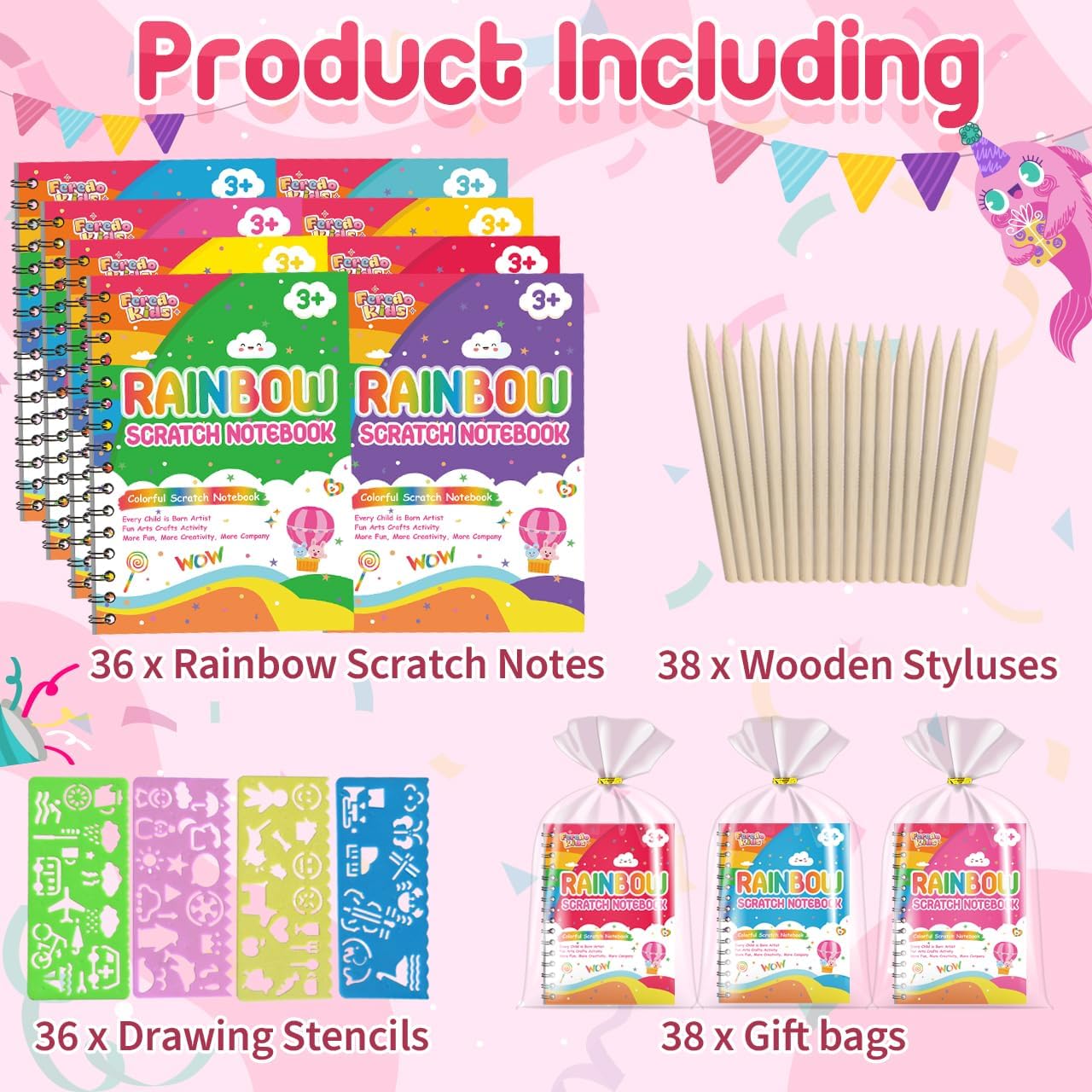 Rainbow Scratch Art Notebook Party Favors 36 Pack for Kids
