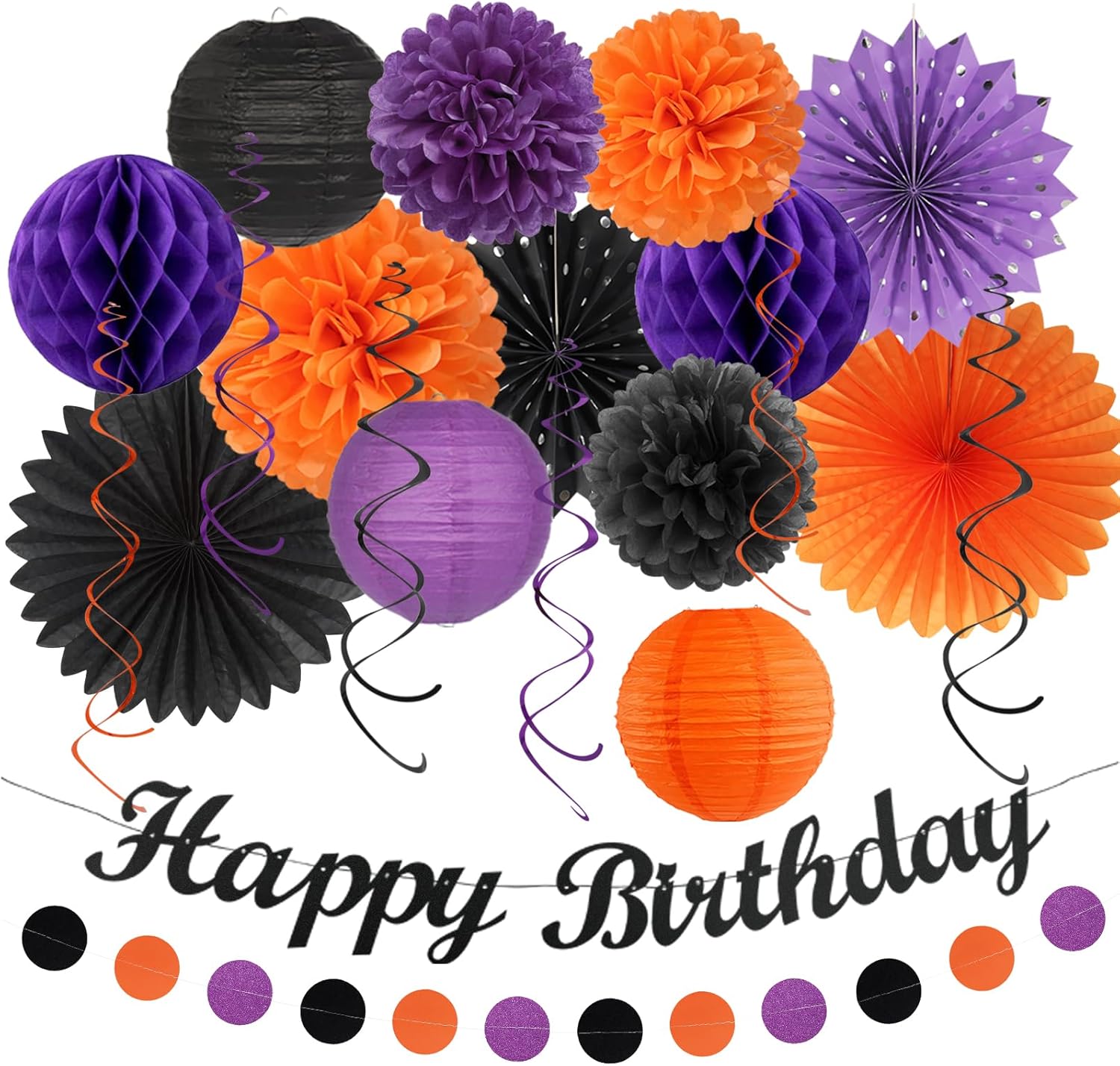 Black Purple Orange Halloween Birthday Decorations - 21pcs Party Kit