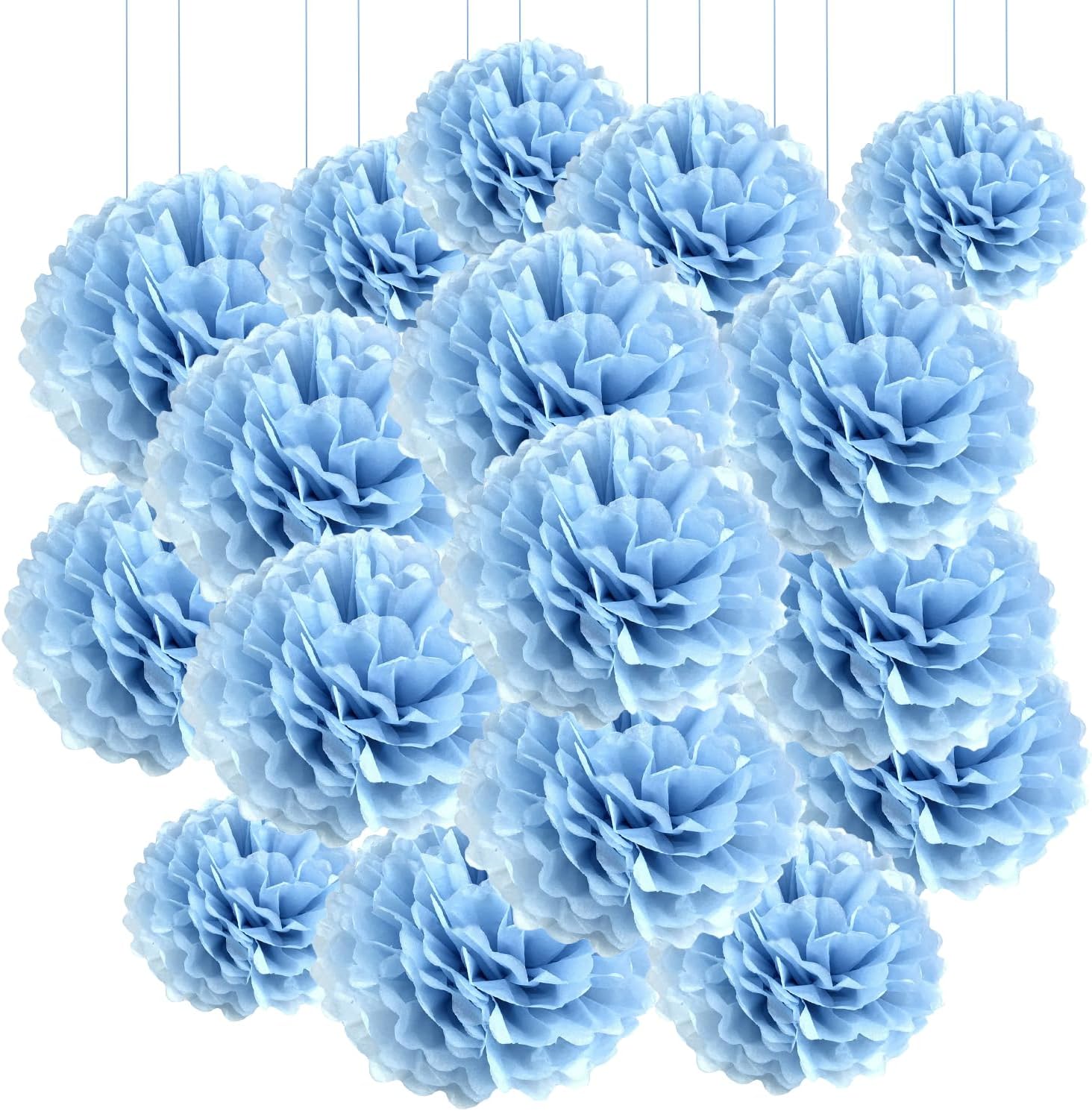 Qimoo 20pcs Lake Blue Paper Pom Poms Decorations