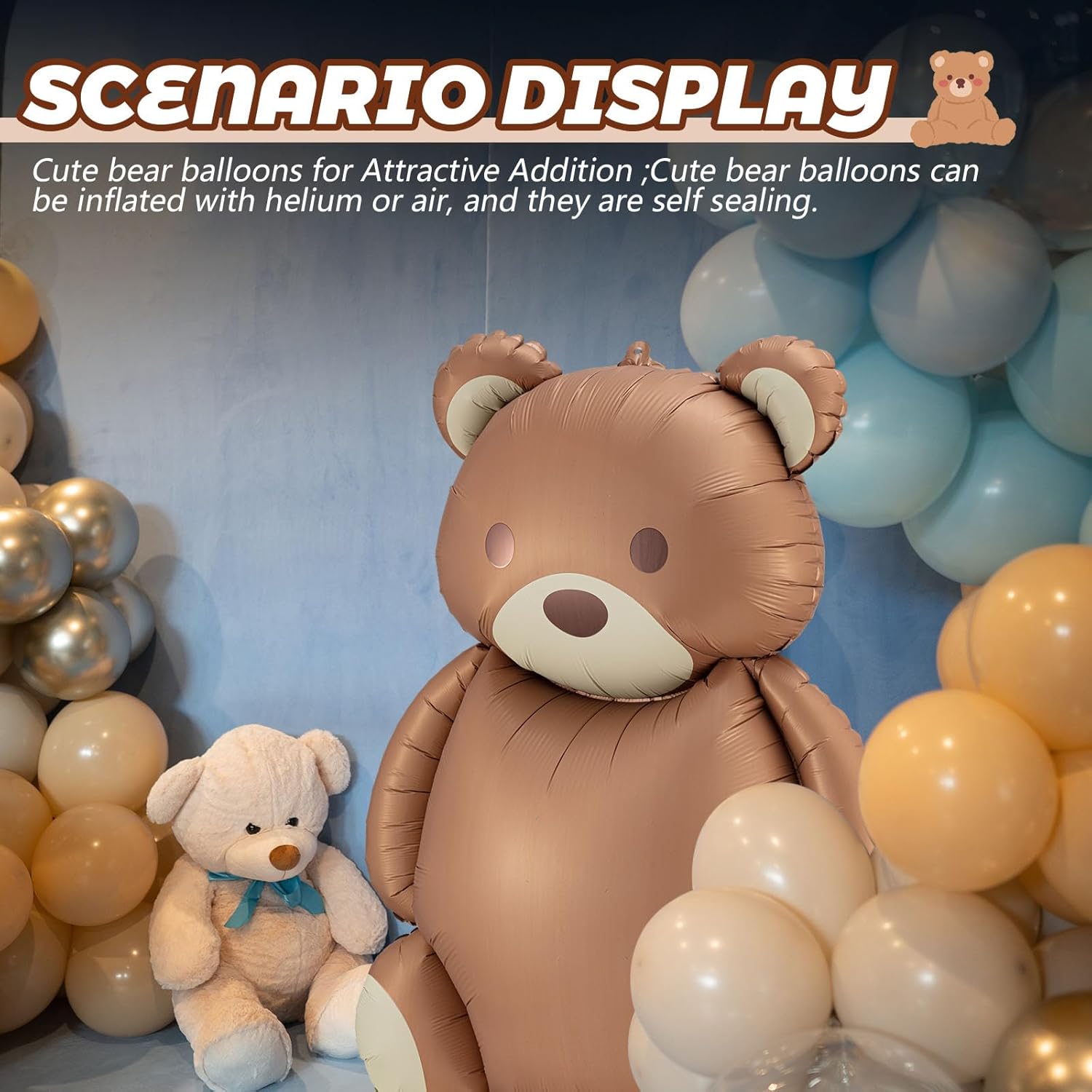 4 Pcs Big Brown Bear Foil Balloons for Birthday Parties