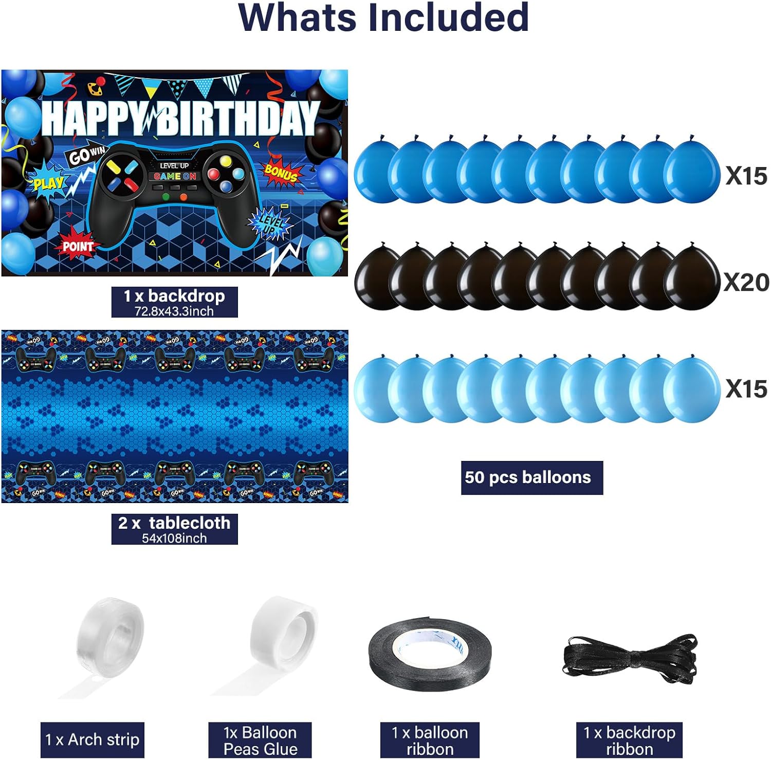 Video Game Birthday Party Decorations Set with Backdrop and Balloons
