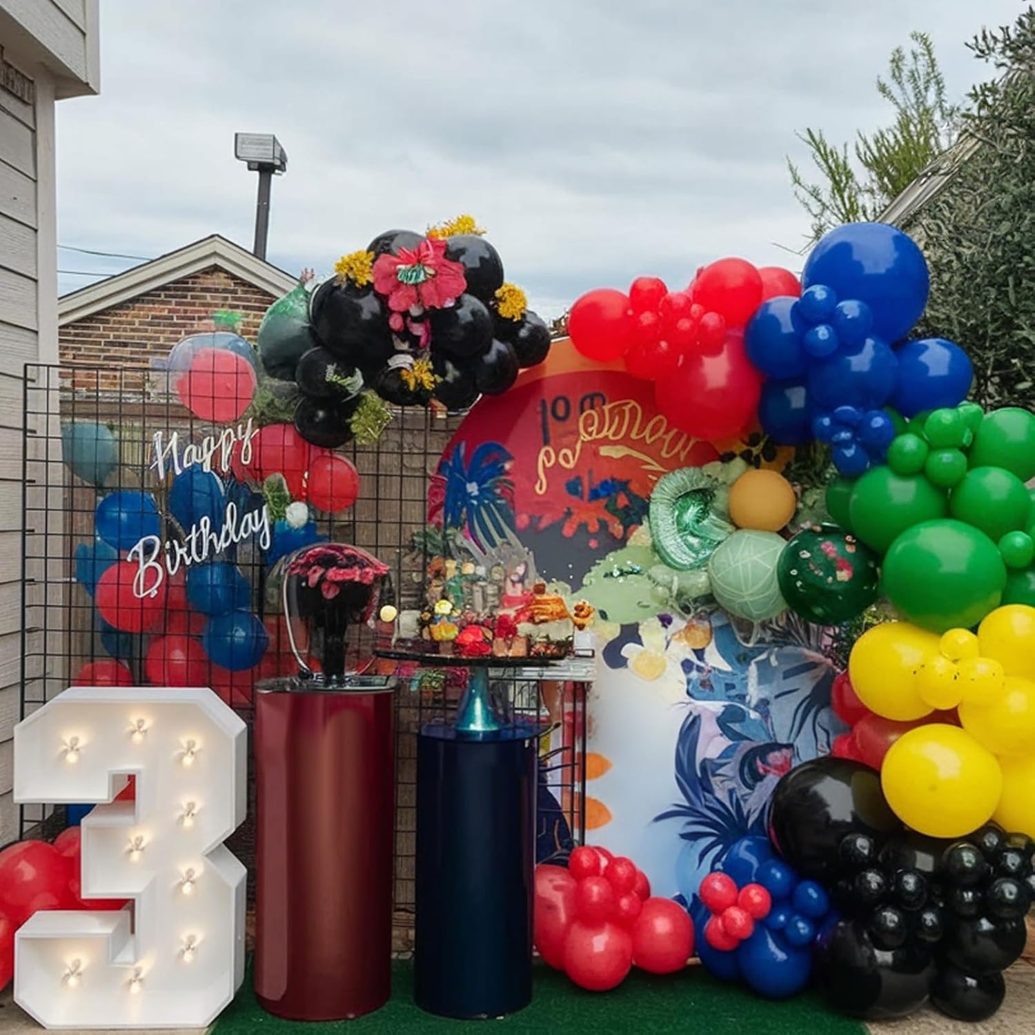 Red Blue Green Black Balloons Set for Party Decorations