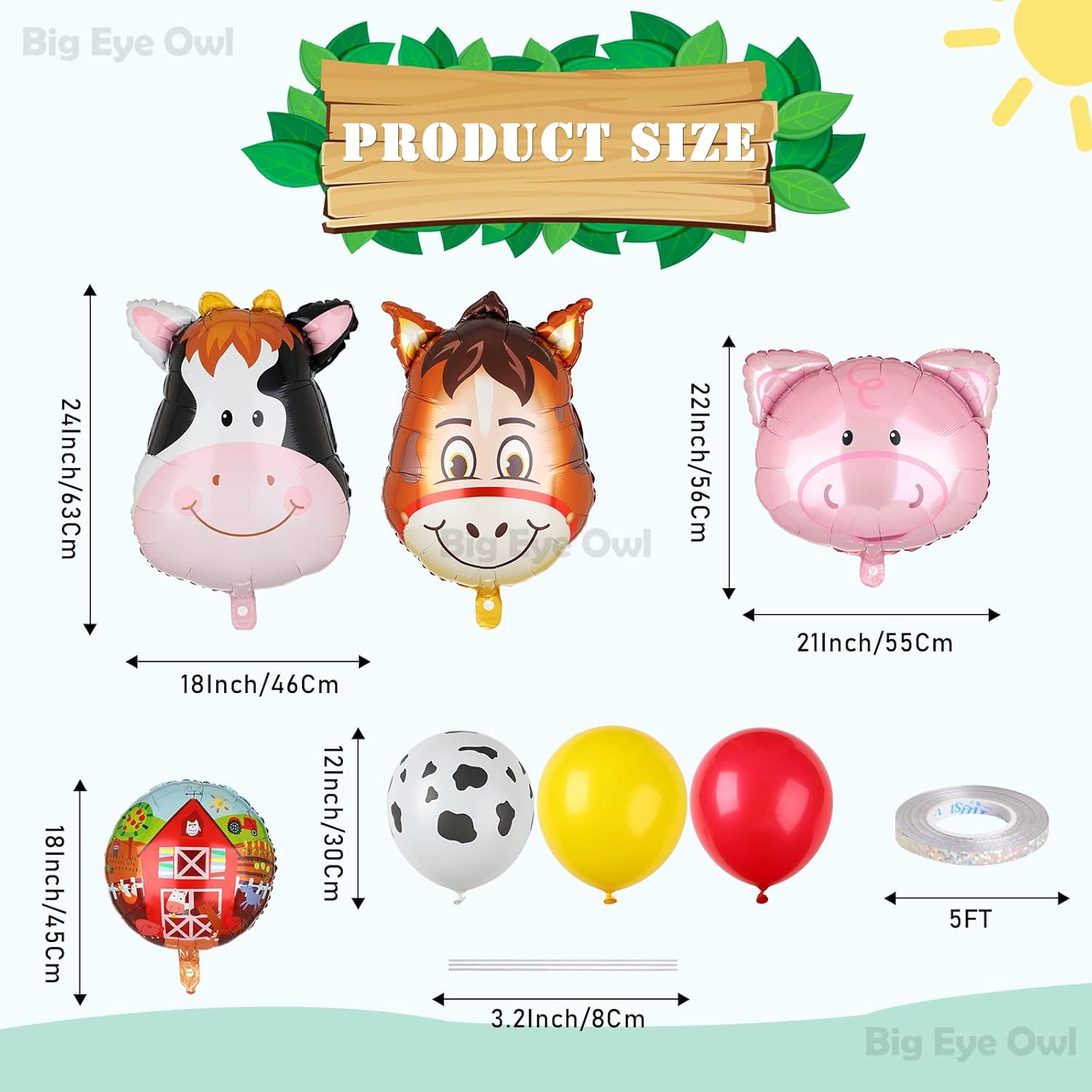 Farm Animal Balloons Set Pig Cow Horse Donkey