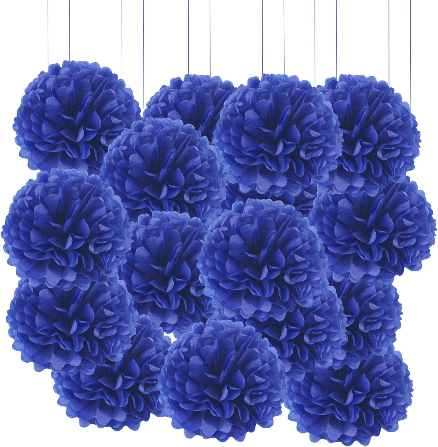 Qimoo 20pcs Sapphire Blue Paper Pom Poms Decorations