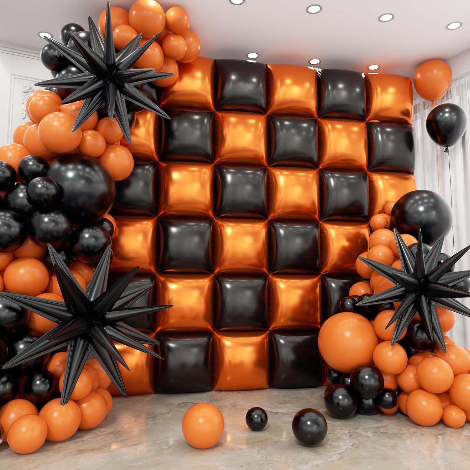 36pcs Black and Orange Square Foil Balloons with 147pcs Garland Arch Kit