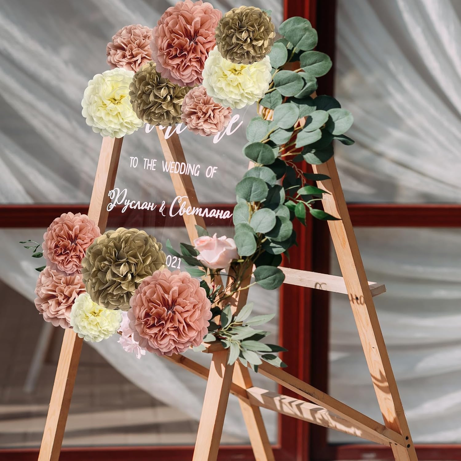 18 Pack Blush Pink Tissue Paper Pom Poms Decor Set