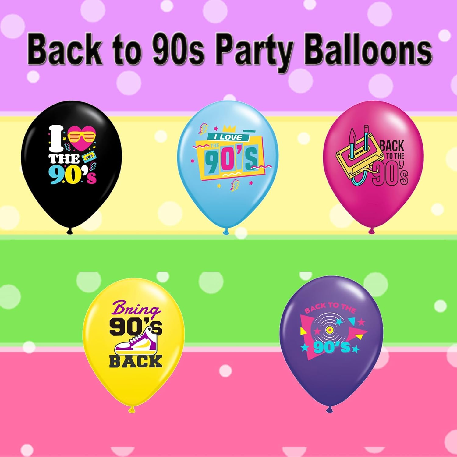 90s Party Balloons 40 Pack Retro Neon Decorations