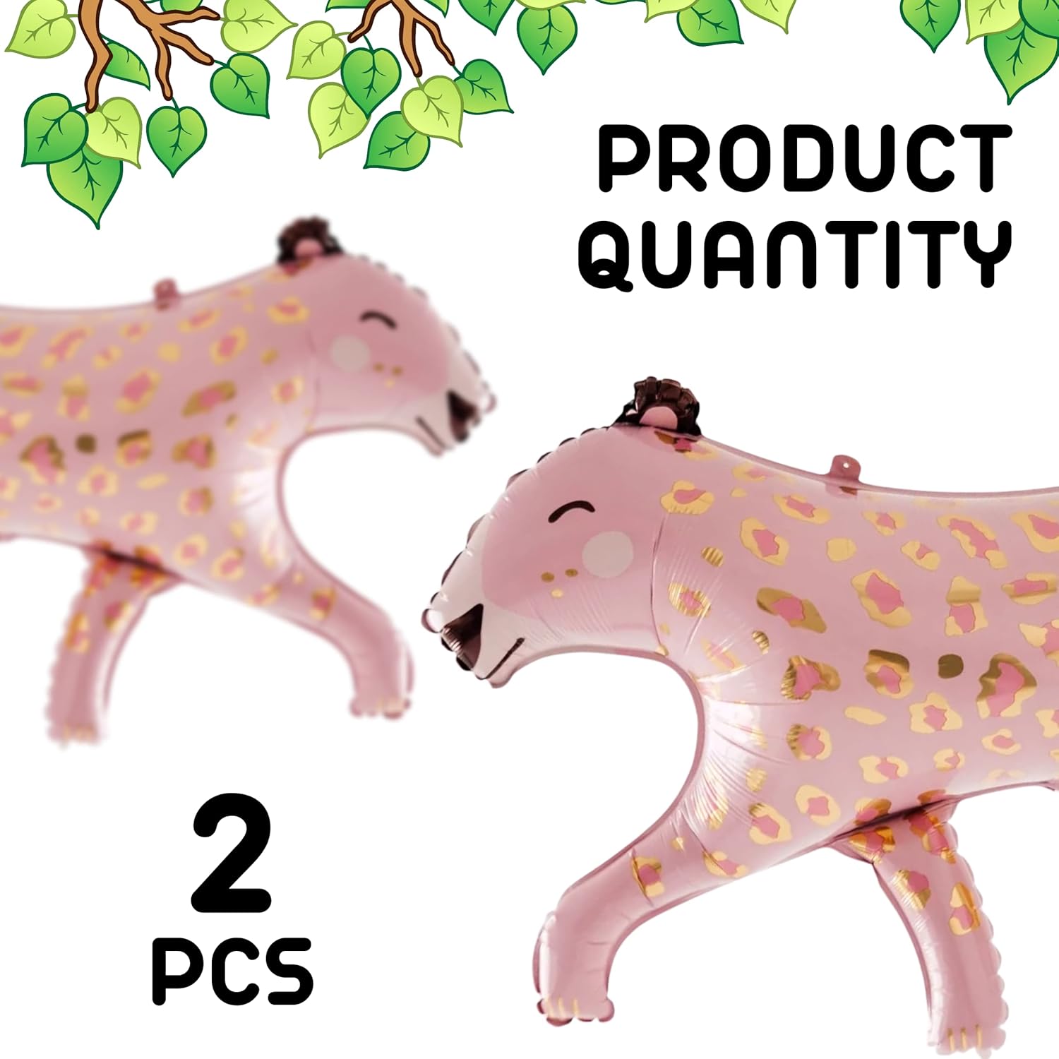 2PCS Pink Leopard Foil Balloons Safari Party Decorations