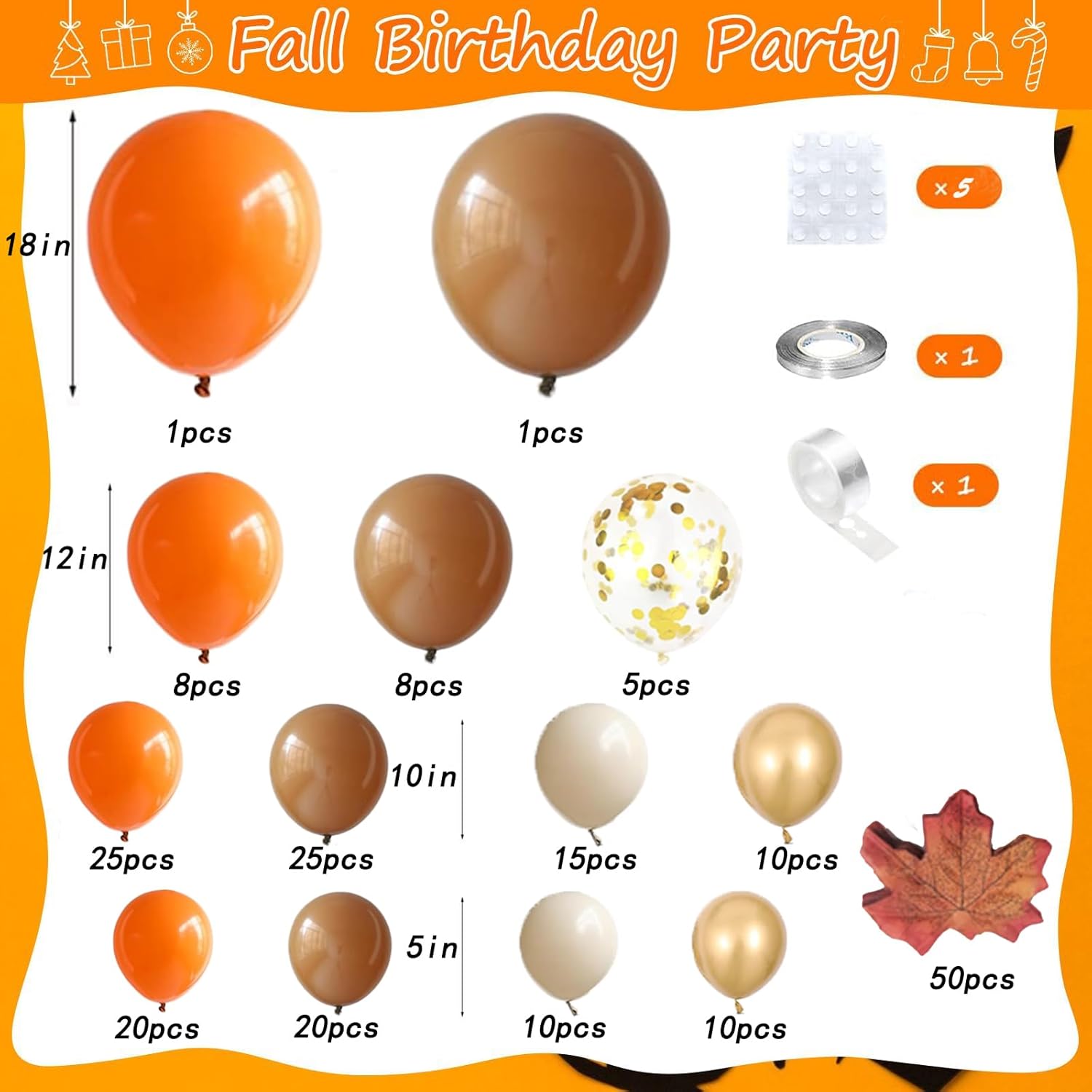 215pcs Fall Balloon Arch Kit with Maple Leaves