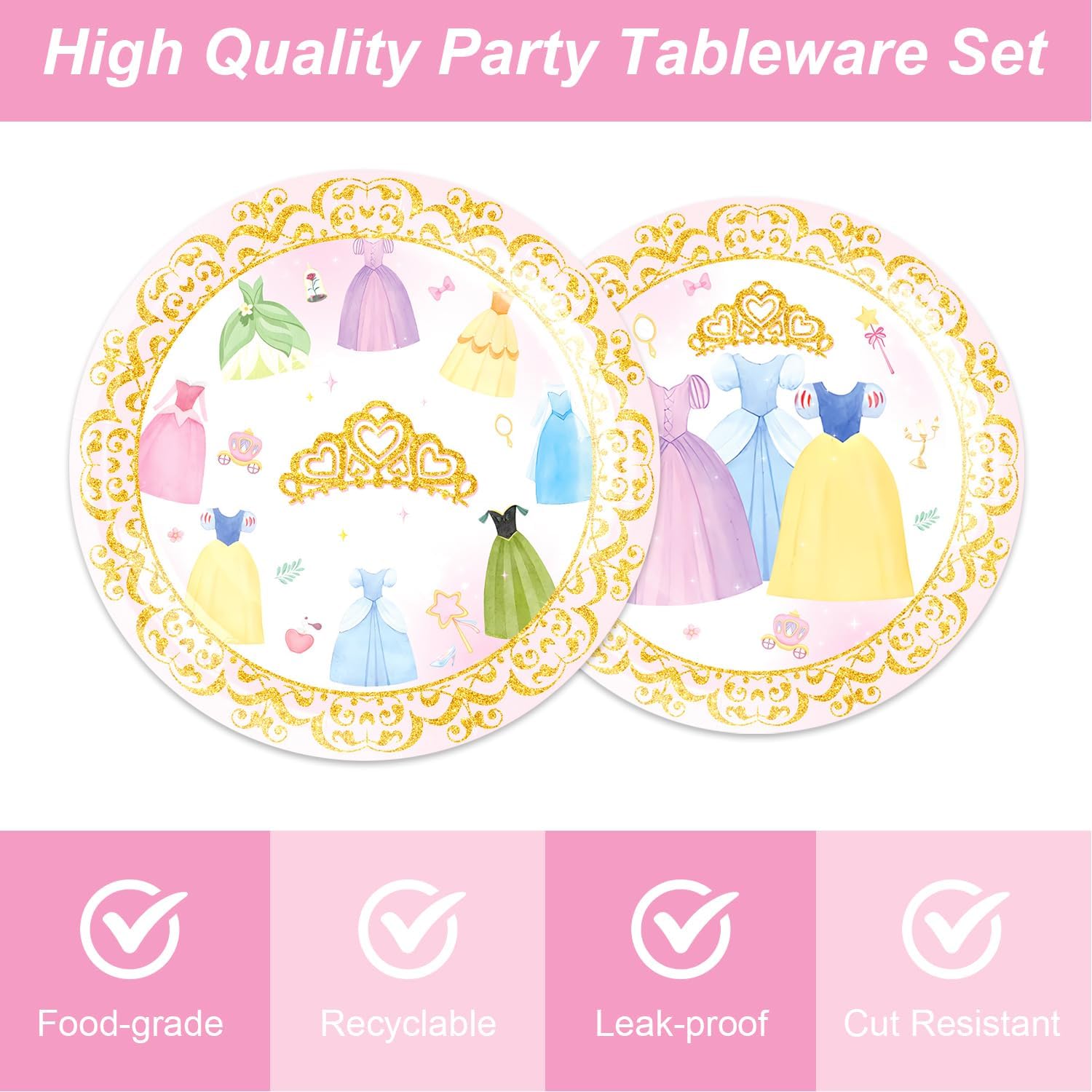 MASGY 96Pcs Princess Party Set for 24 Guests