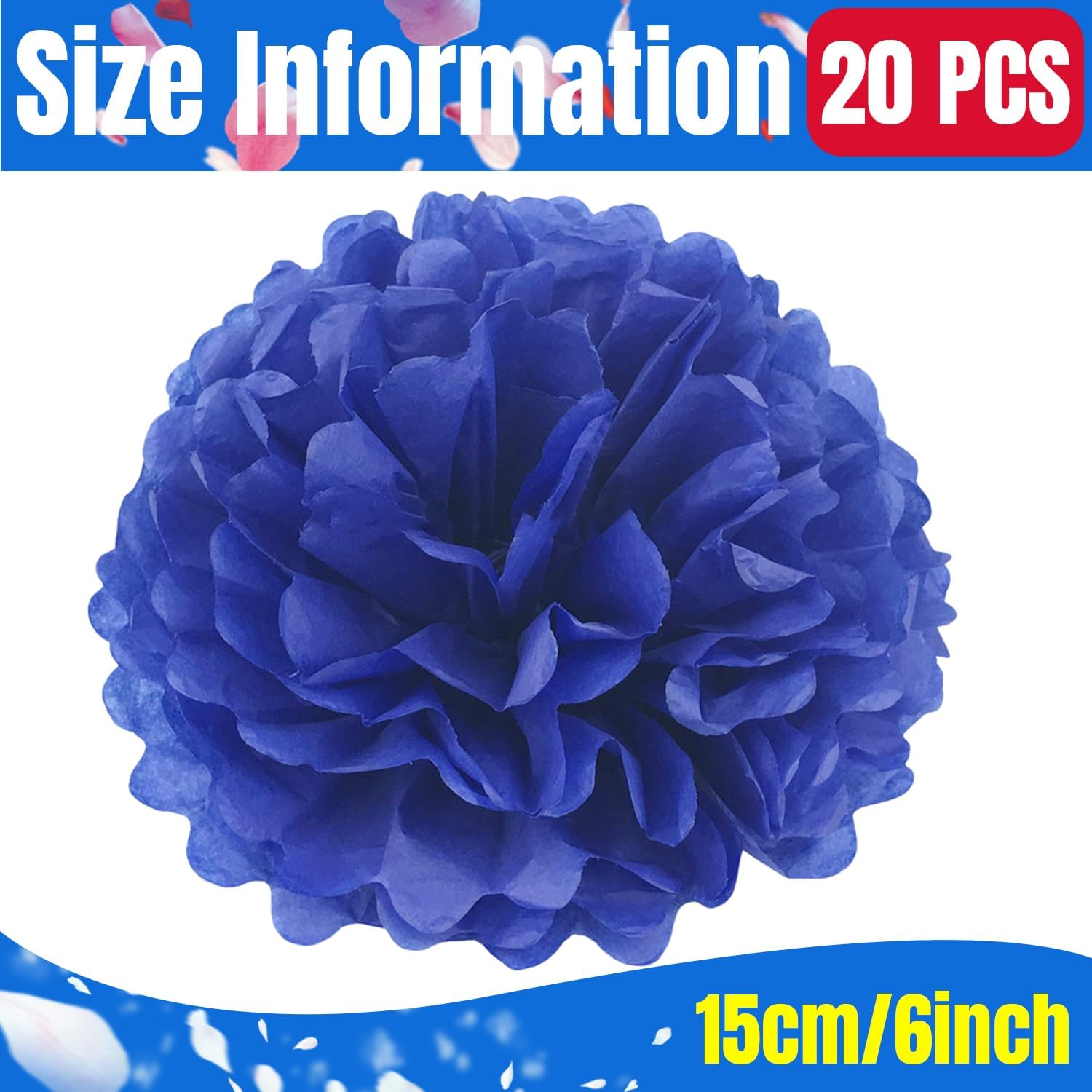 Qimoo 20pcs Sapphire Blue Paper Pom Poms Decorations