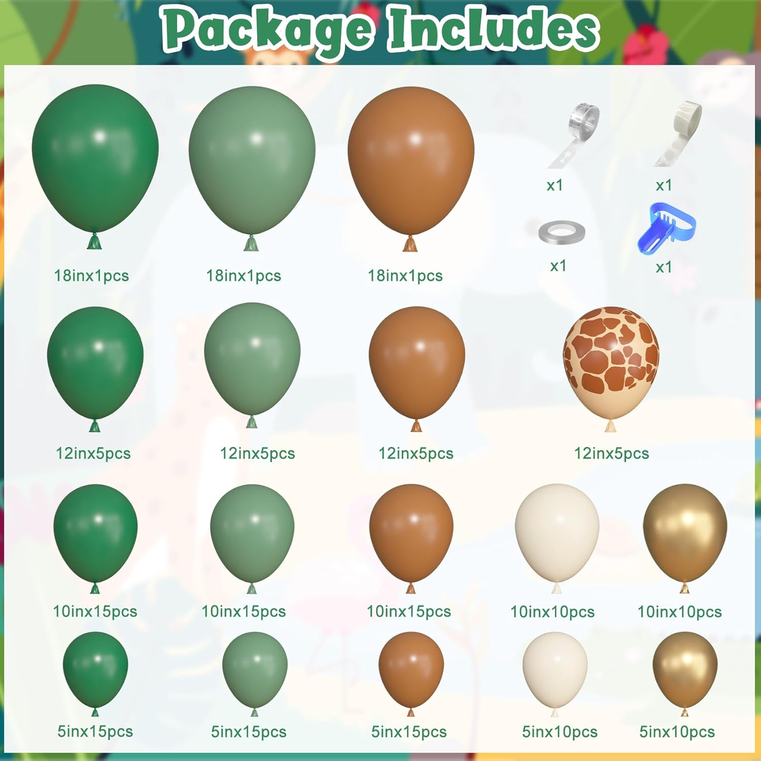 Ouddy Life 157 Pcs Jungle Safari Balloons Arch Kit