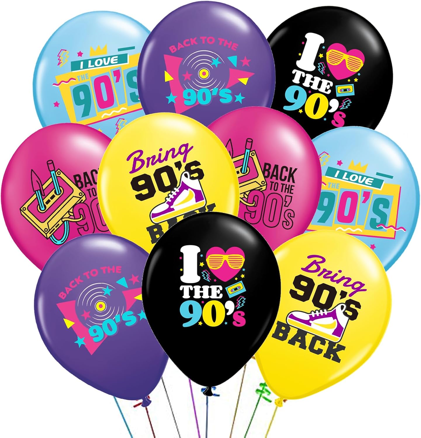 90s Party Balloons 40 Pack Retro Neon Decorations