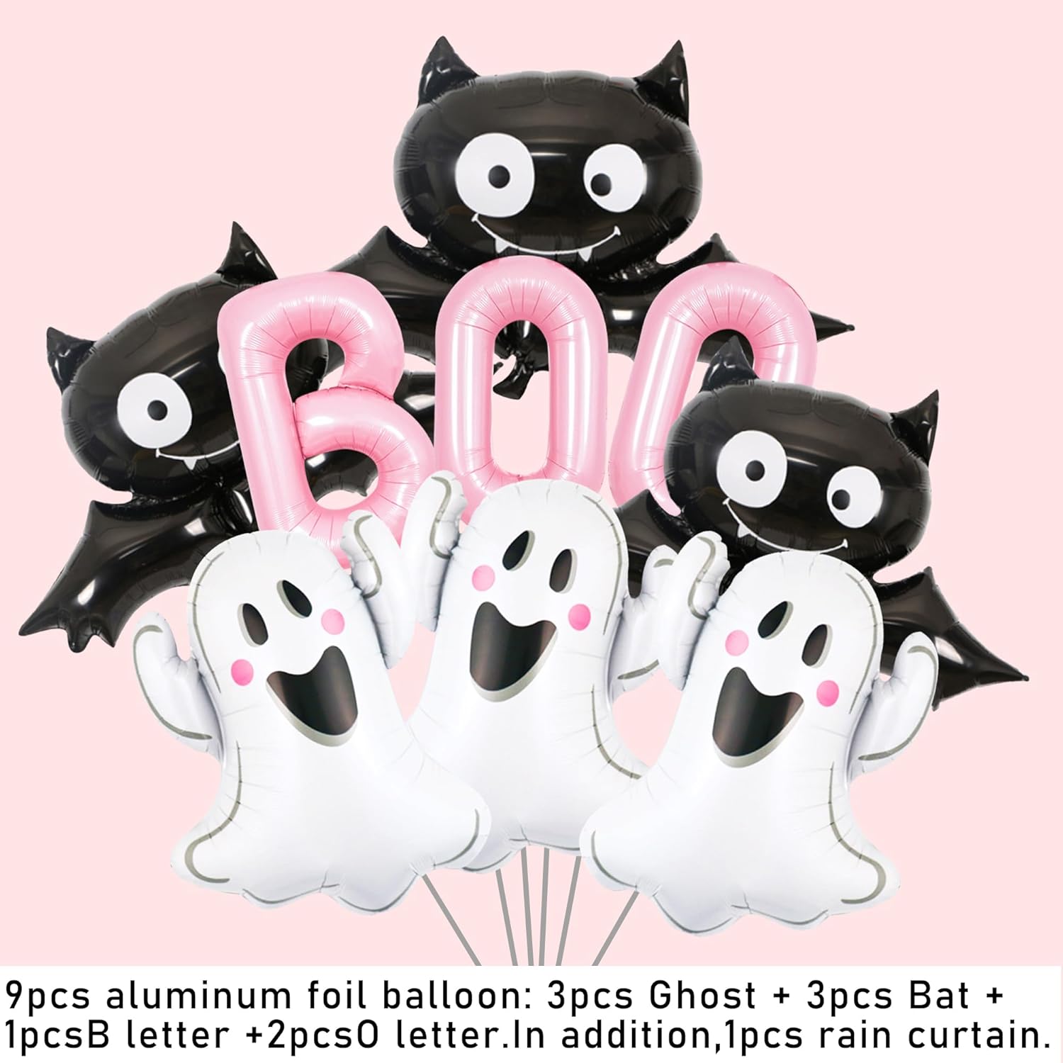 Halloween Party Balloons with Pink Fringe Curtain Set