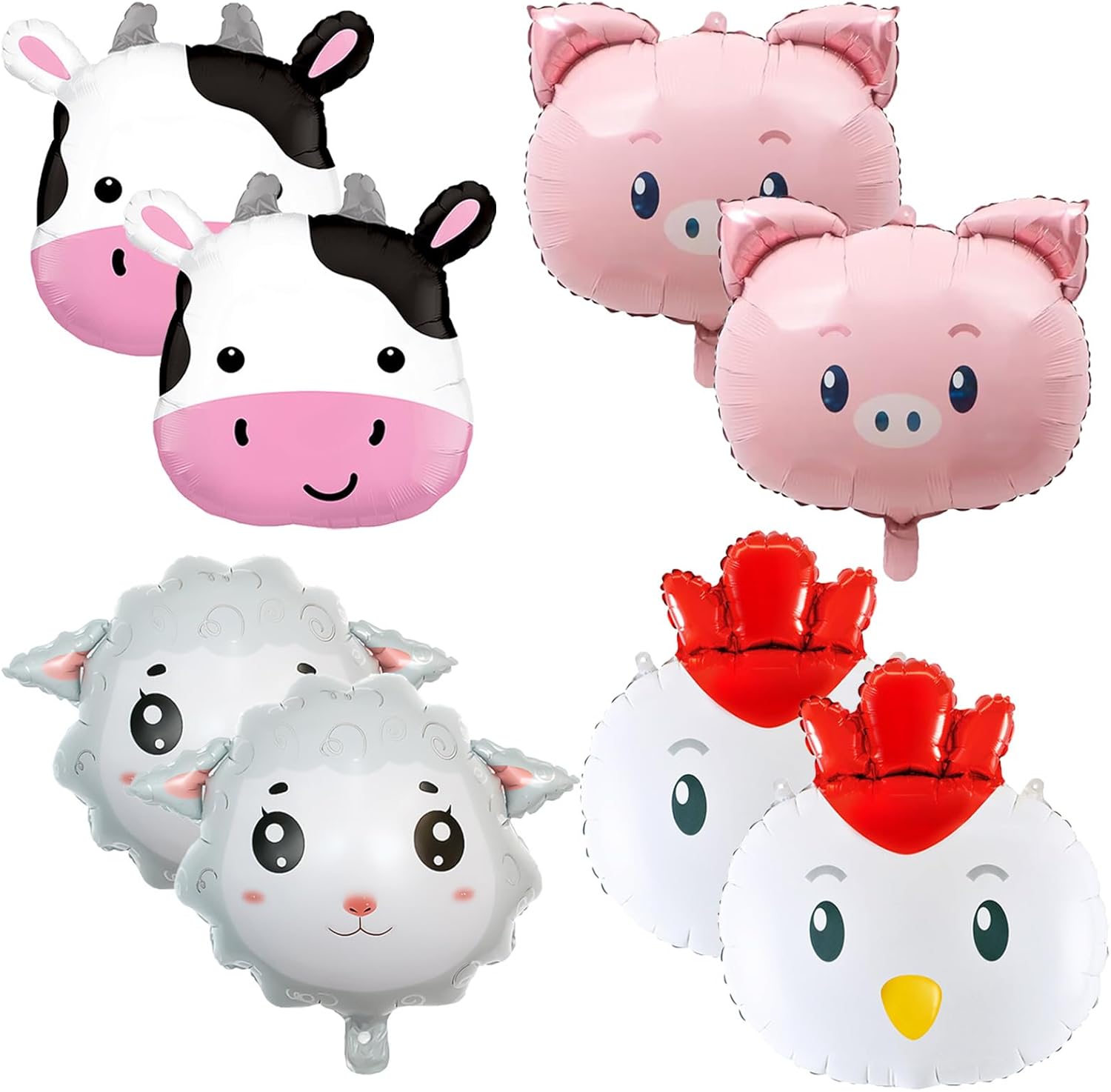 8Pcs Farm Animal Balloons Cow Pig Sheep Chicken Foil Decorations
