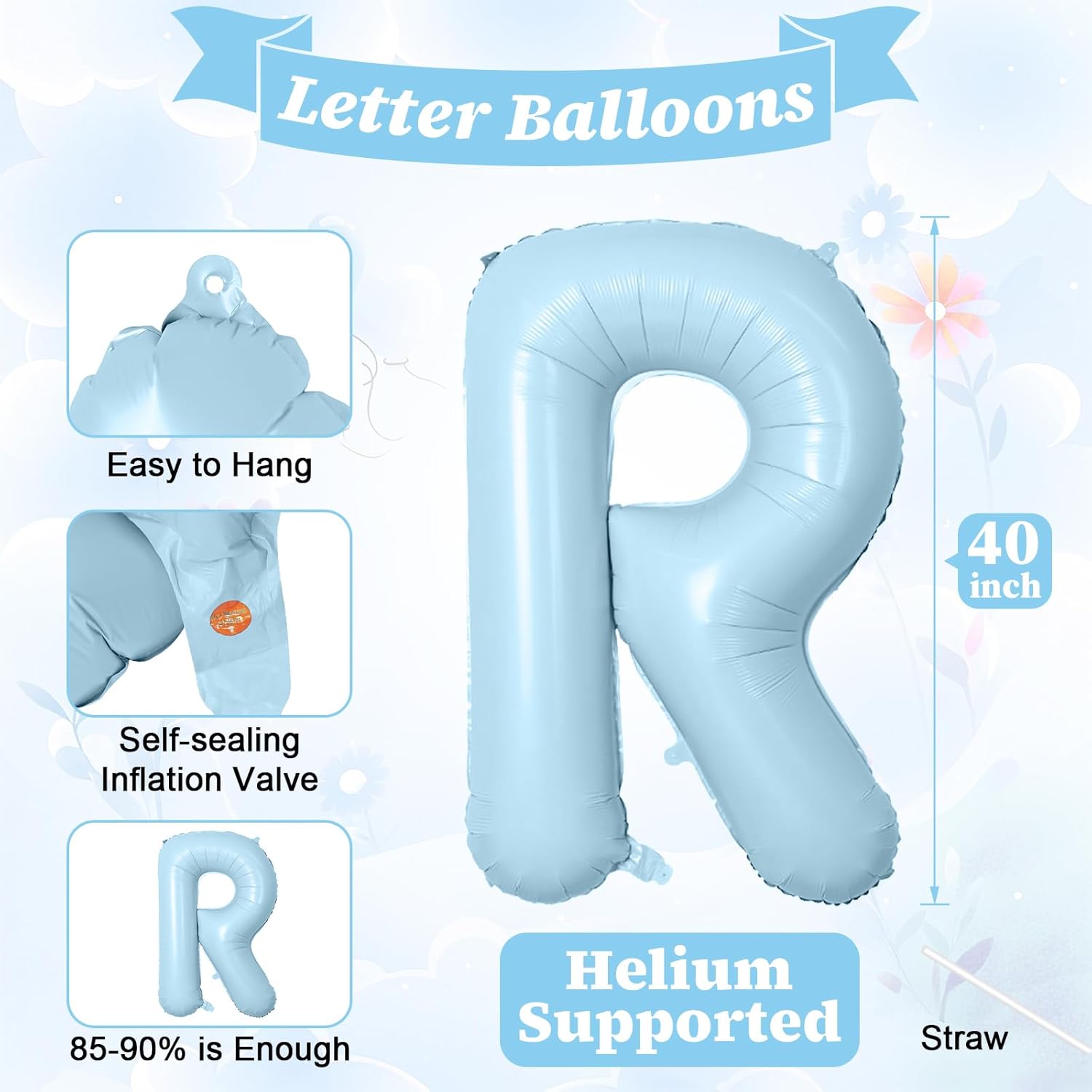40 Inch Baby Blue BRIDE Letter Balloons Set