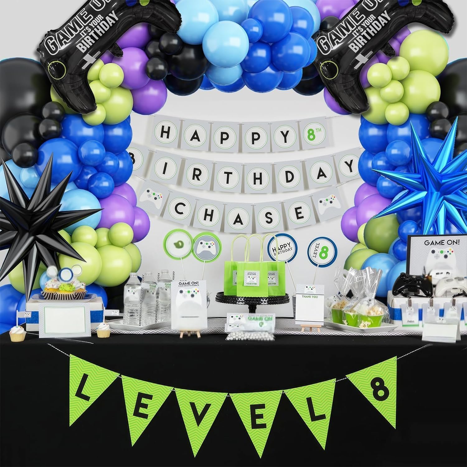 Video Game Balloon Arch Garland Kit with 2Pcs Game Handle Foil Balloons
